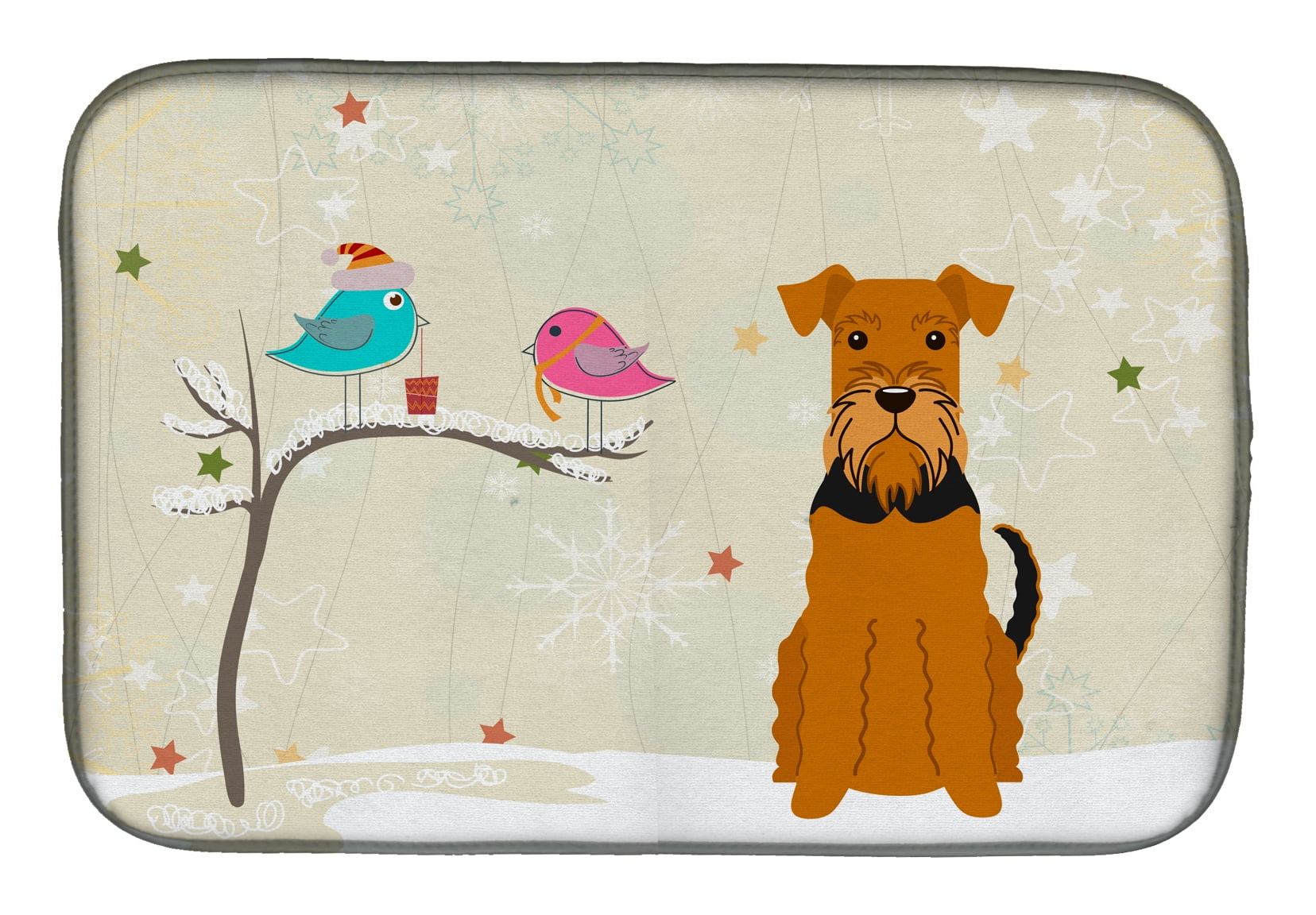 Christmas Presents Between Friends Airedale Dish Drying Mat