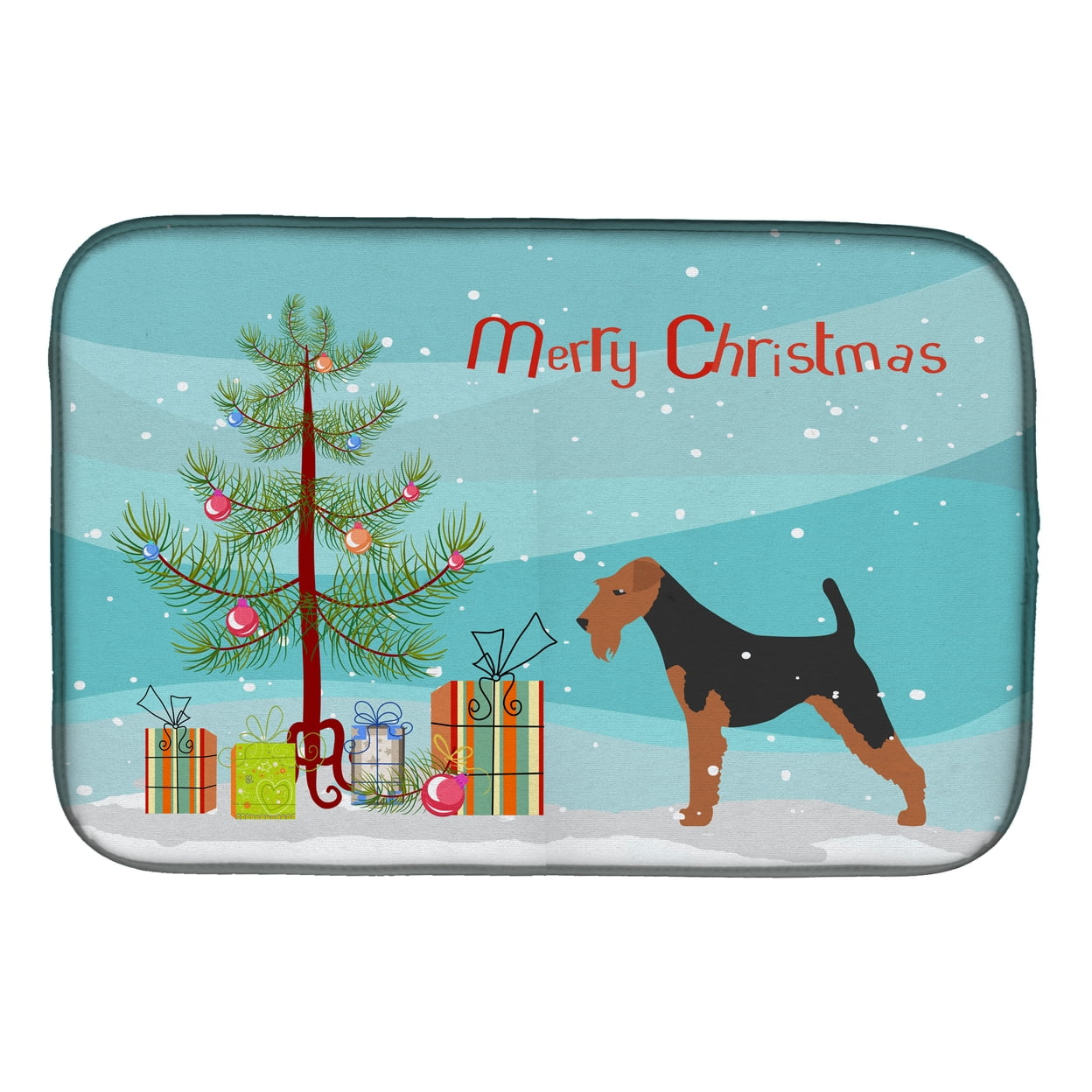 BB2975DDM Airedale Terrier Merry Christmas Tree Dish Drying Mat