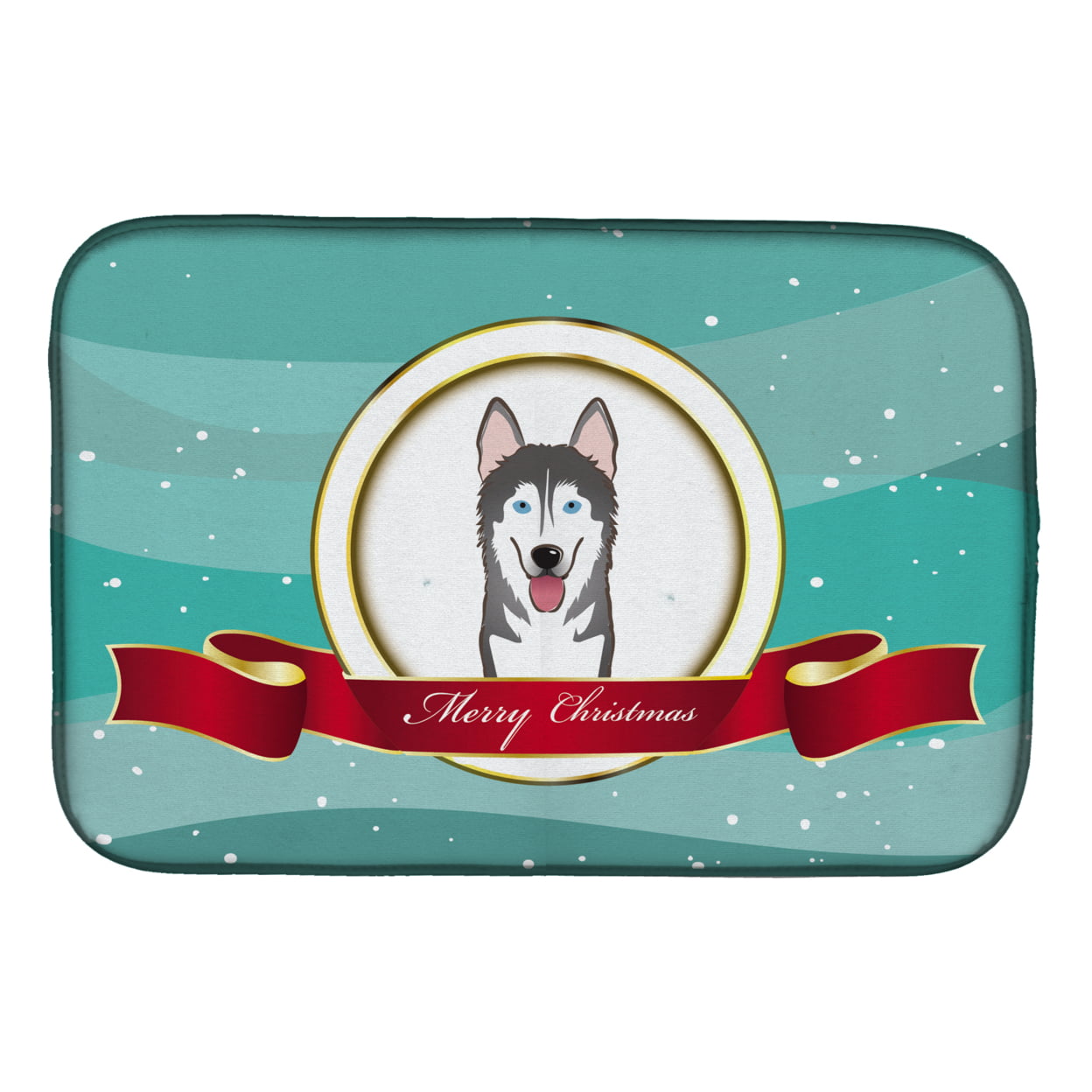 Alaskan Malamute Merry Christmas Dish Drying Mat