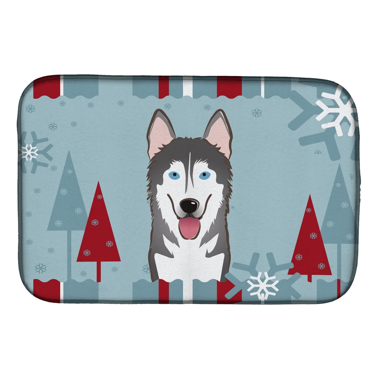 Winter Holiday Alaskan Malamute Dish Drying Mat