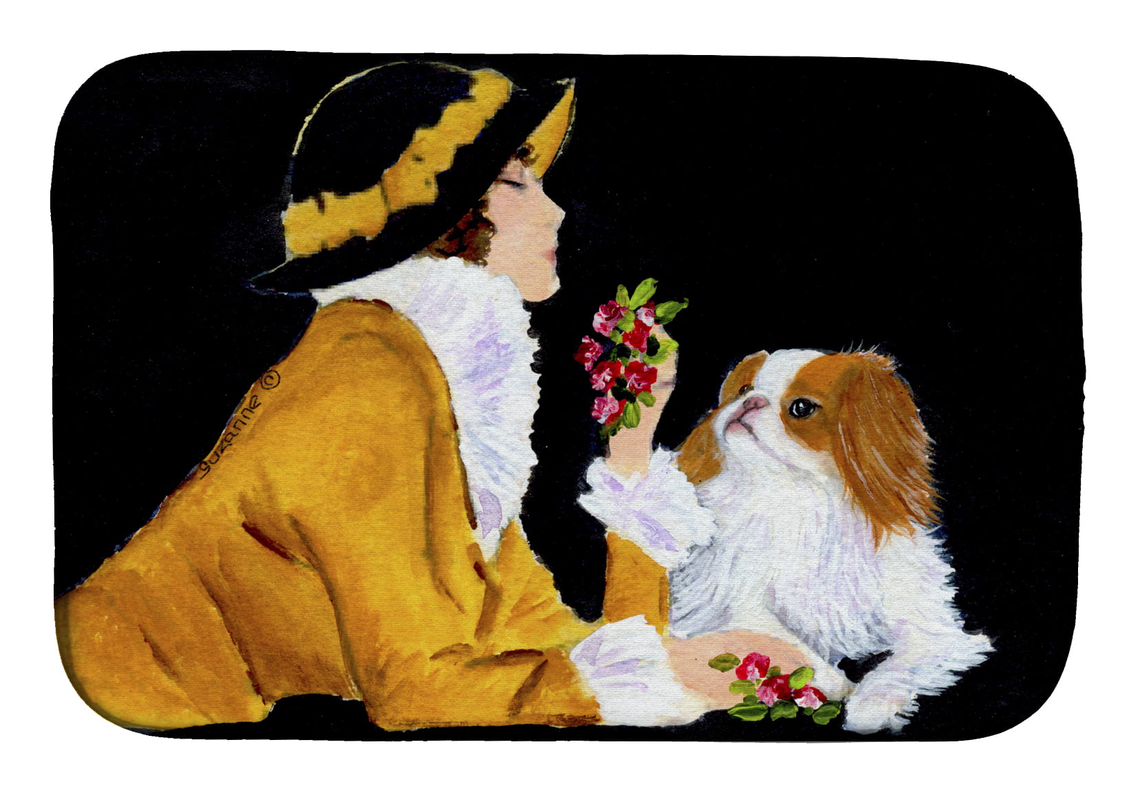 Picture of Carolines Treasures SS8540DDM Lady With Her Japanese Chin Dish Drying Mat