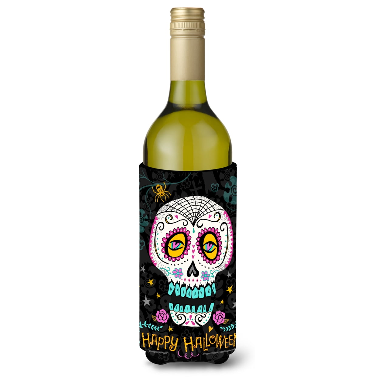 Picture of Carolines Treasures VHA3035LITERK Happy Halloween Day of the Dead Wine Bottle Beverage Insulator Hugger
