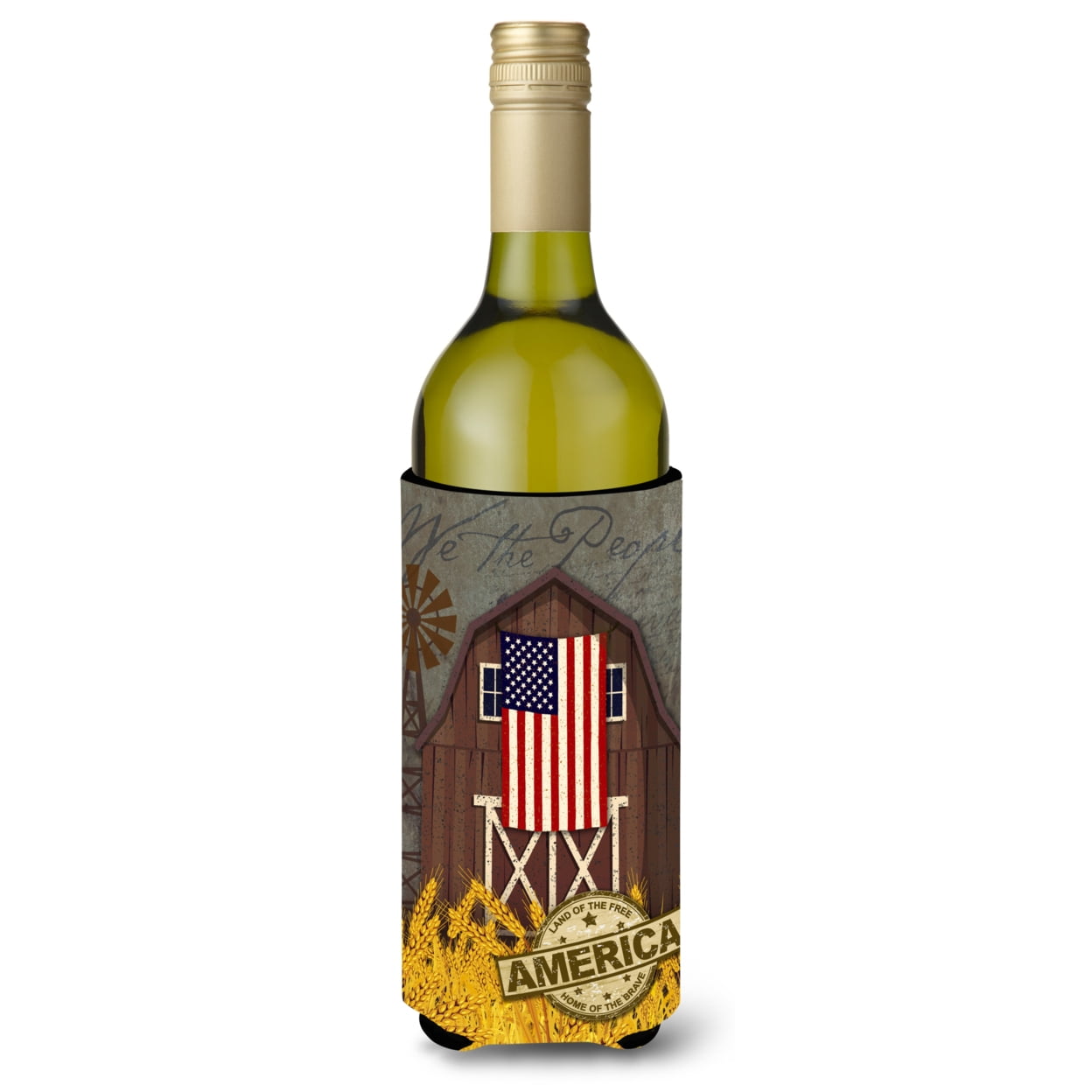 Picture of Carolines Treasures VHA3036LITERK Patriotic Barn Land of America Wine Bottle Beverage Insulator Hugger