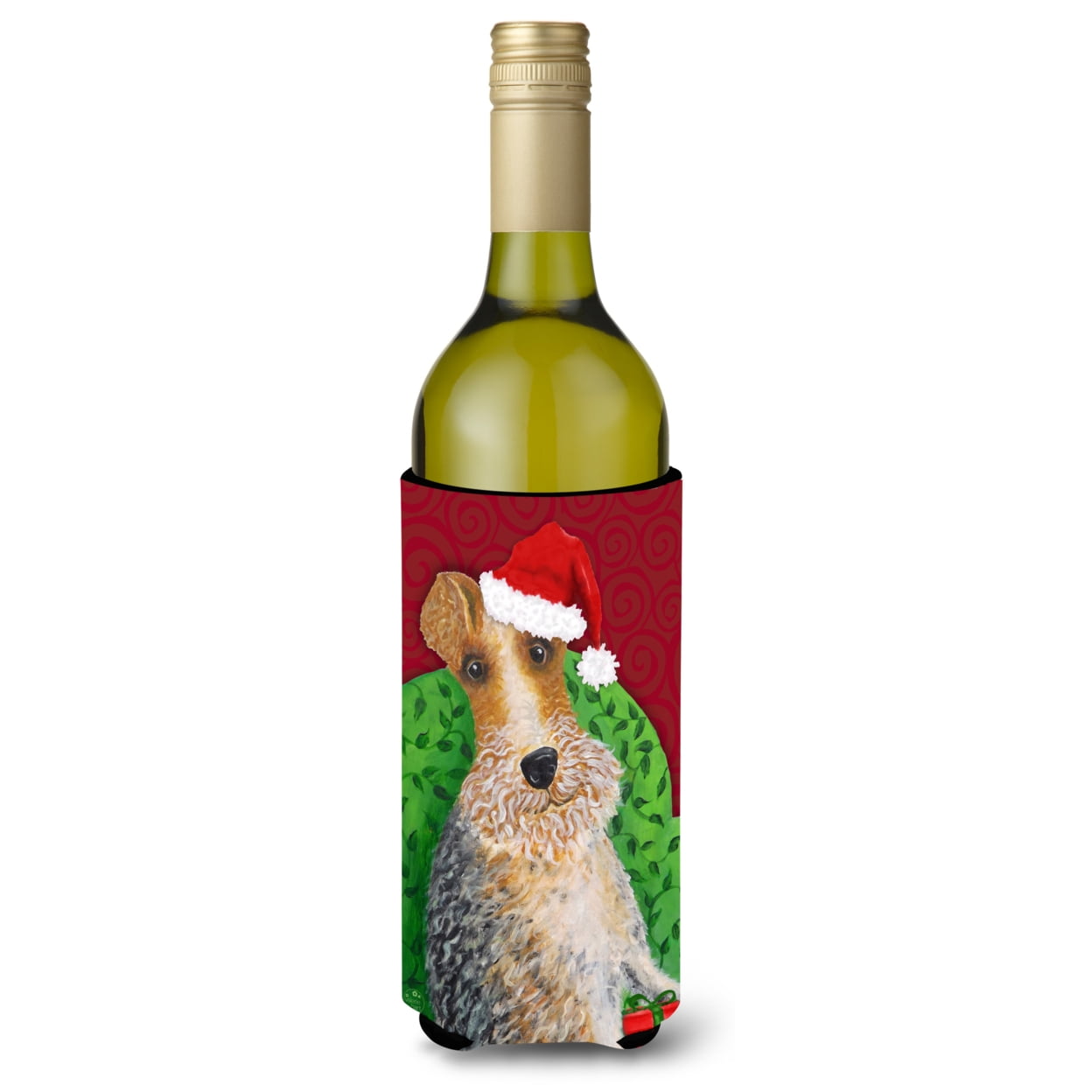 Picture of Carolines Treasures VHA3040LITERK Wire Fox Terrier Christmas Wine Bottle Beverage Insulator Hugger