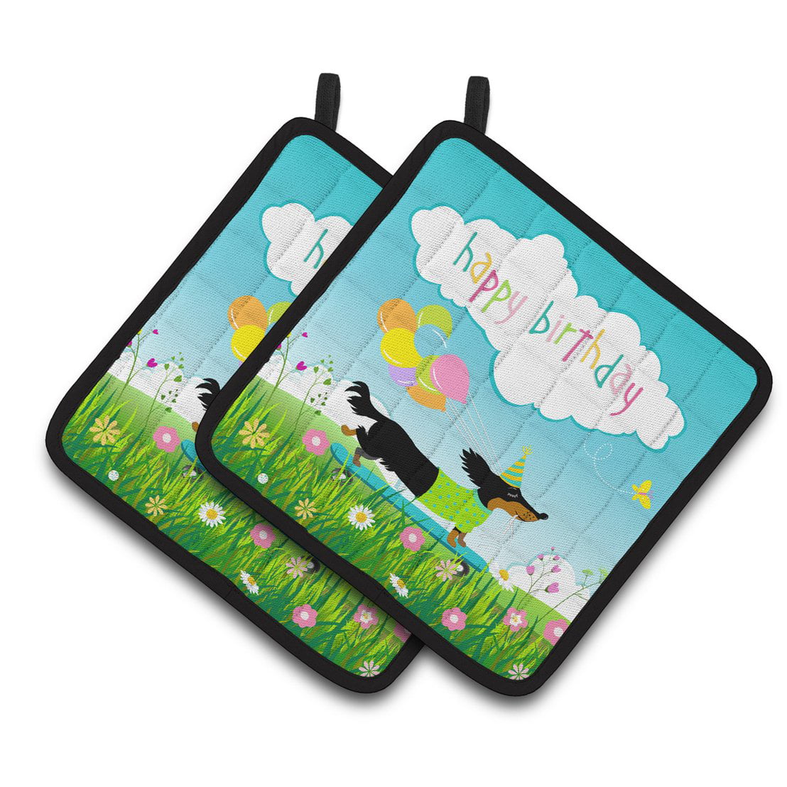 Picture of Carolines Treasures VHA3029PTHD Happy Birthday Dachshund Pair of Pot Holders