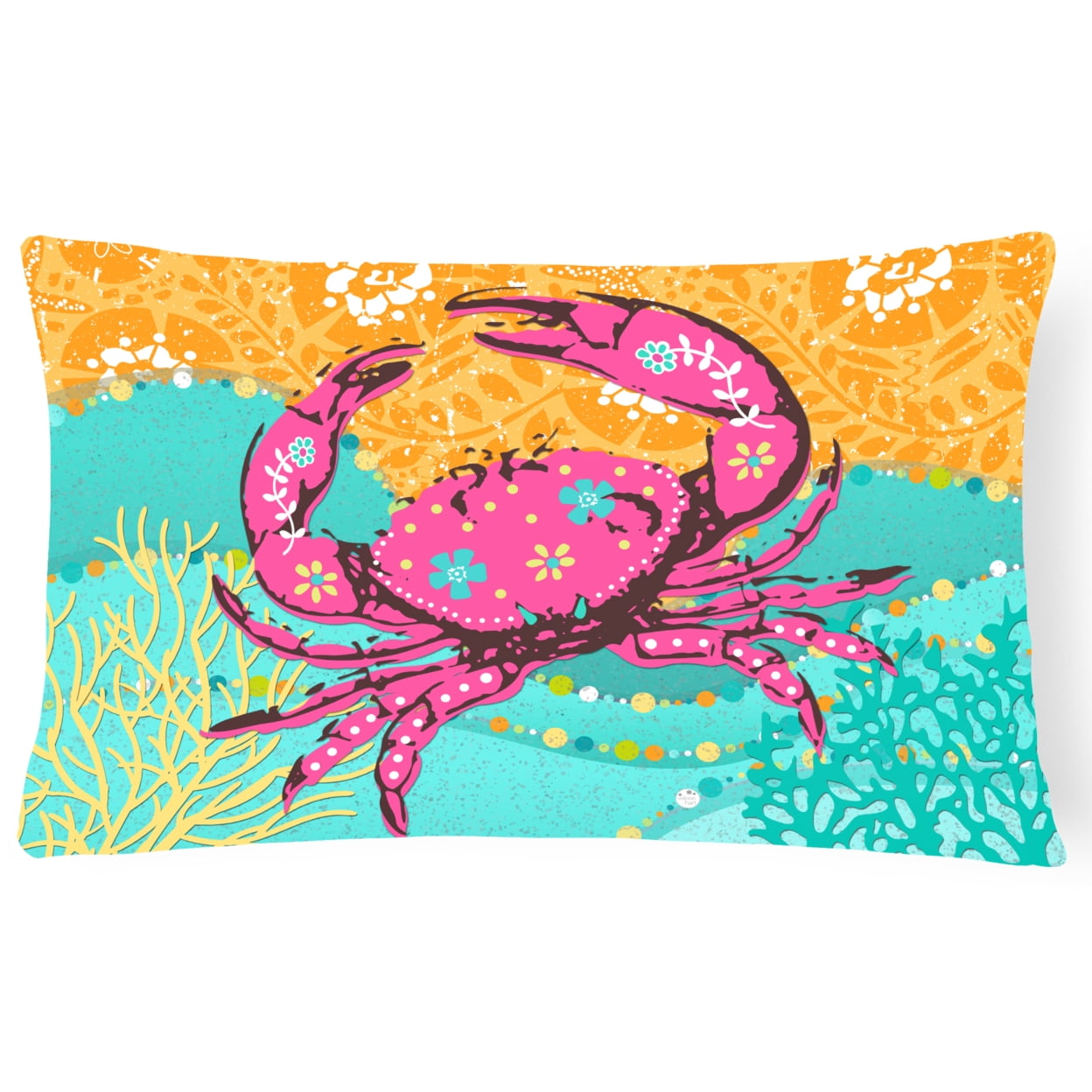 Coastal Pink Crab Canvas Fabric Decorative Pillow