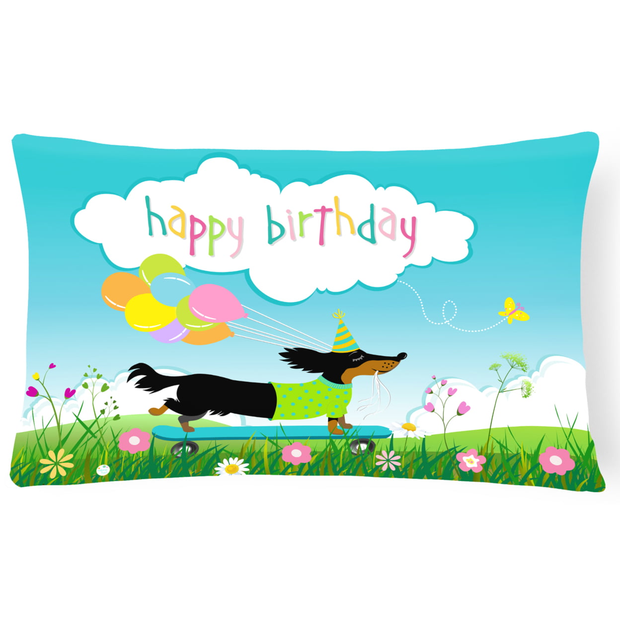 Happy Birthday Dachshund Canvas Fabric Decorative Pillow