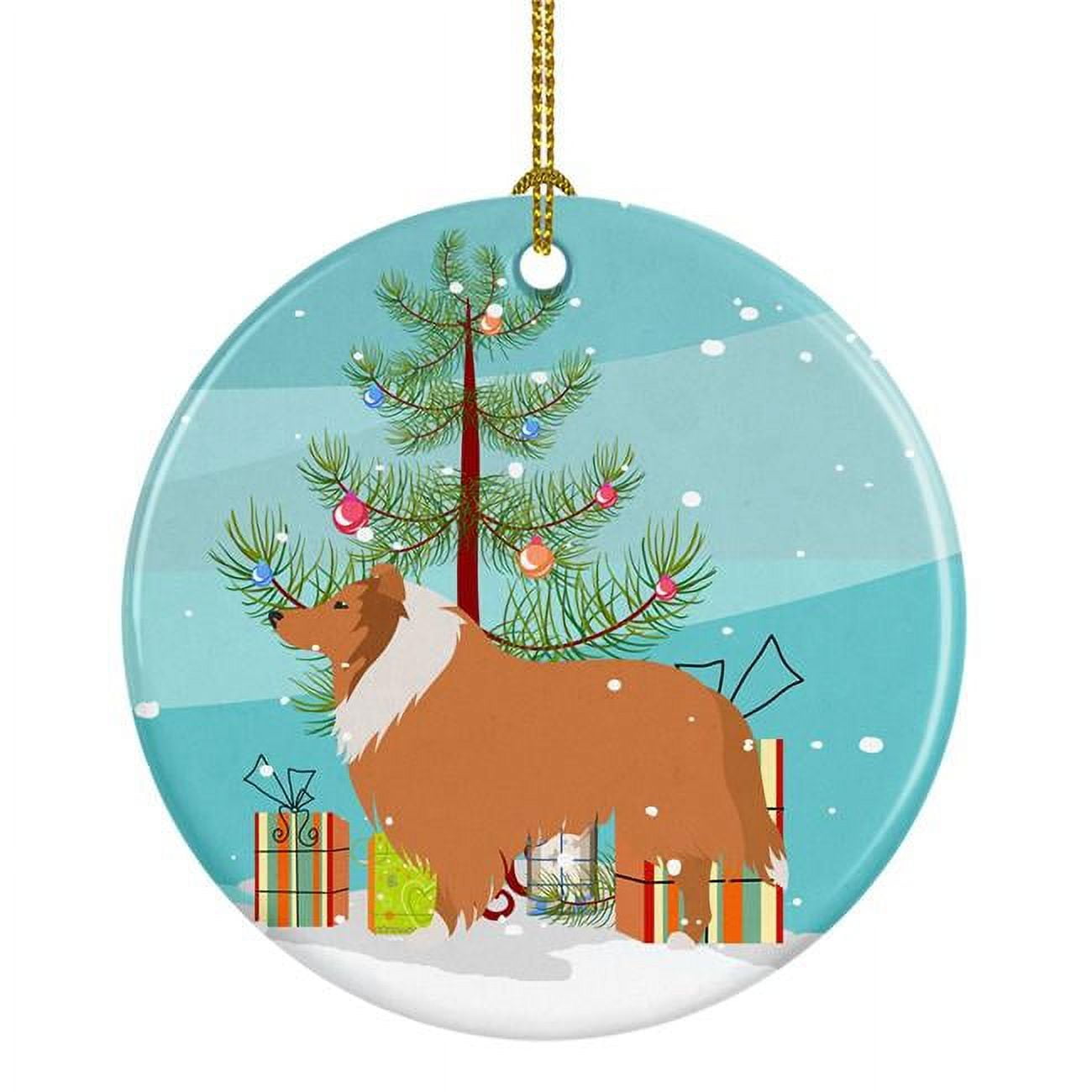 Collie Dog Merry Christmas Tree Ceramic Ornament