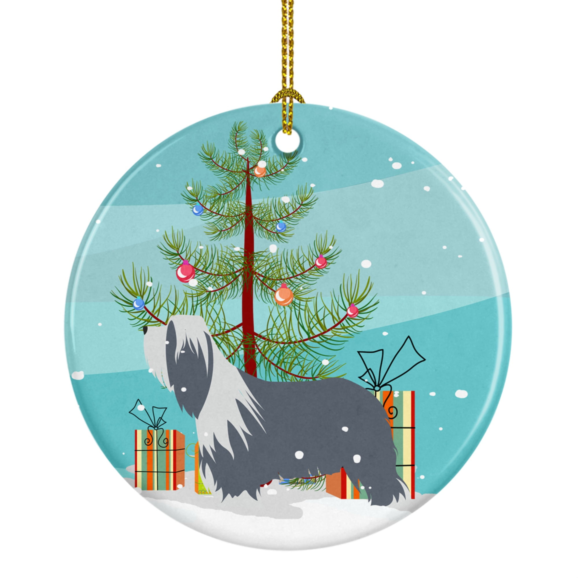 Bearded Collie Dog Merry Christmas Tree Ceramic Ornament