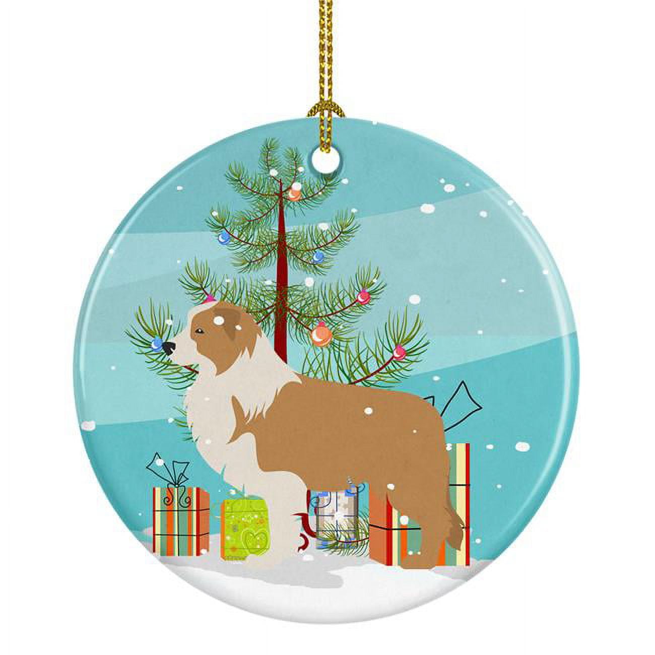 Red Border Collie Merry Christmas Tree Ceramic Ornament
