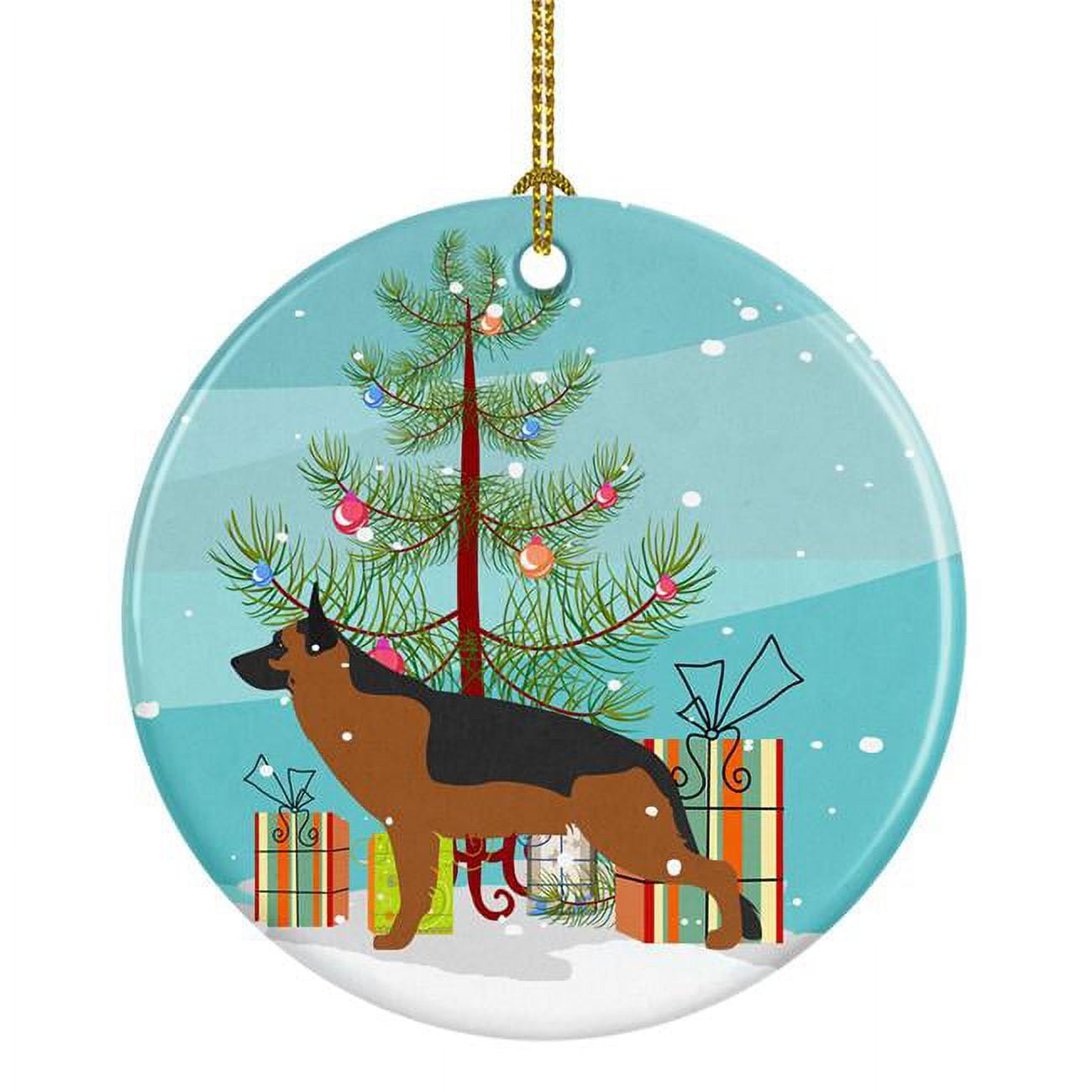 German Shepherd Merry Christmas Tree Ceramic Ornament