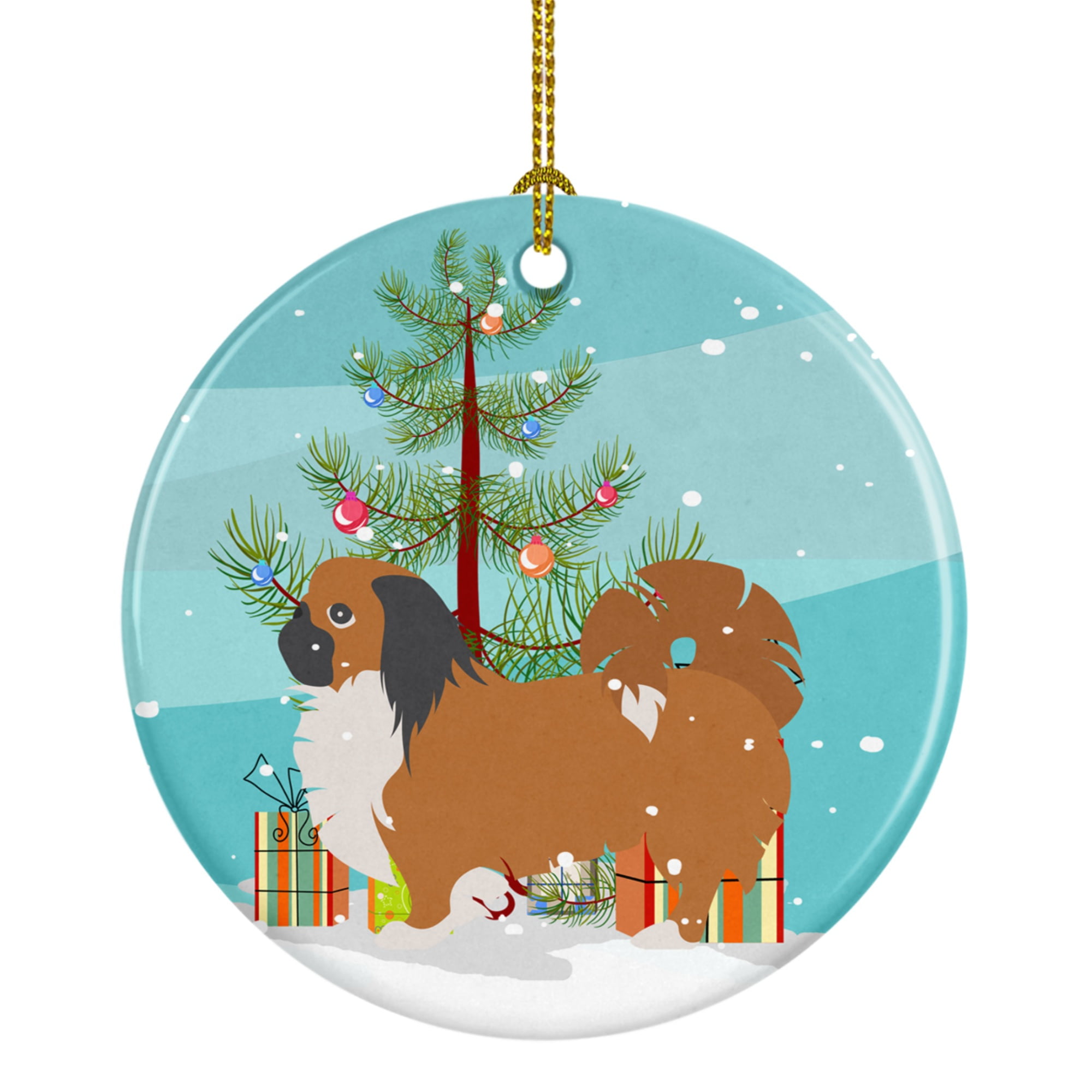 Pekingese Merry Christmas Tree Ceramic Ornament