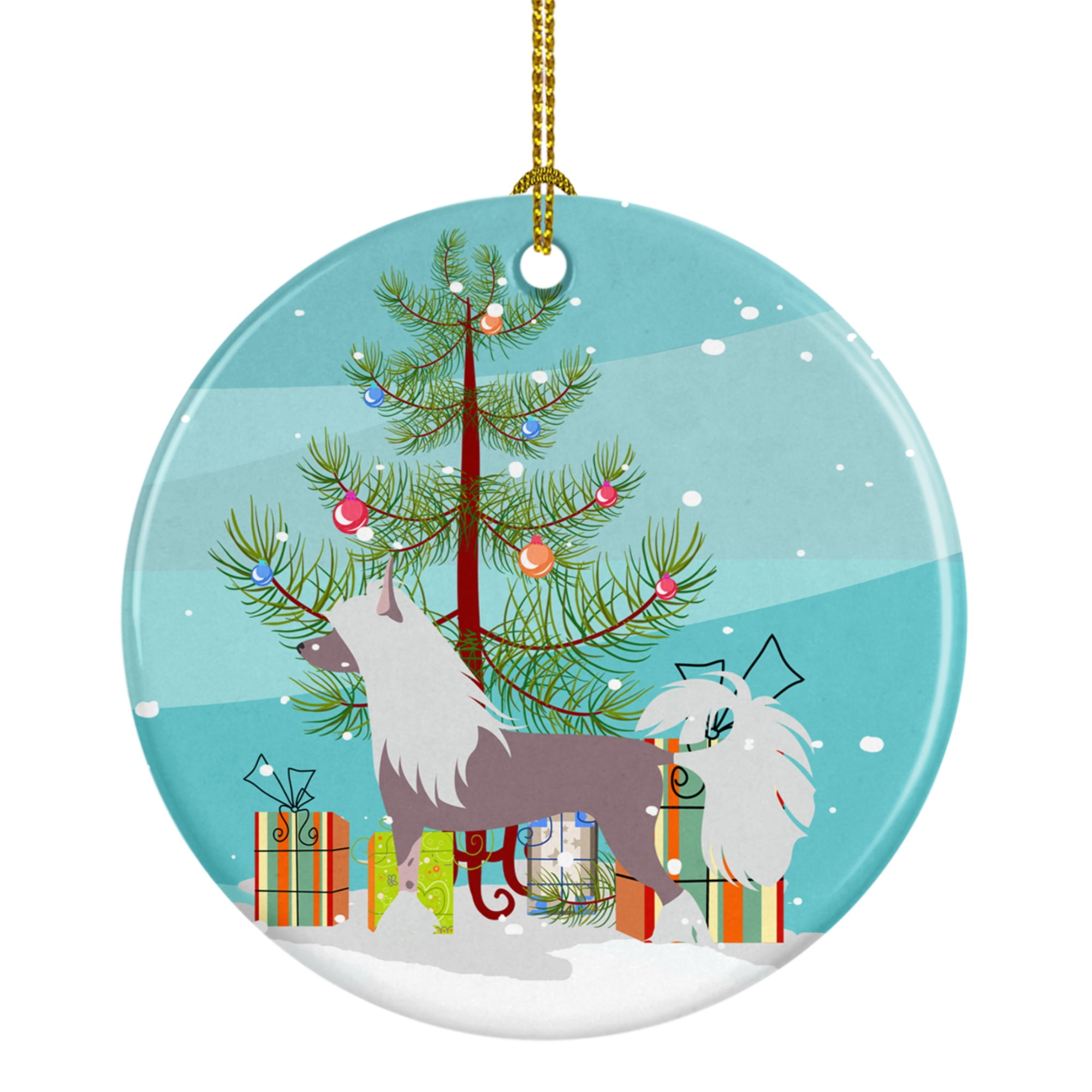 BB2961CO1 Chinese Crested Merry Christmas Tree Ceramic Ornament