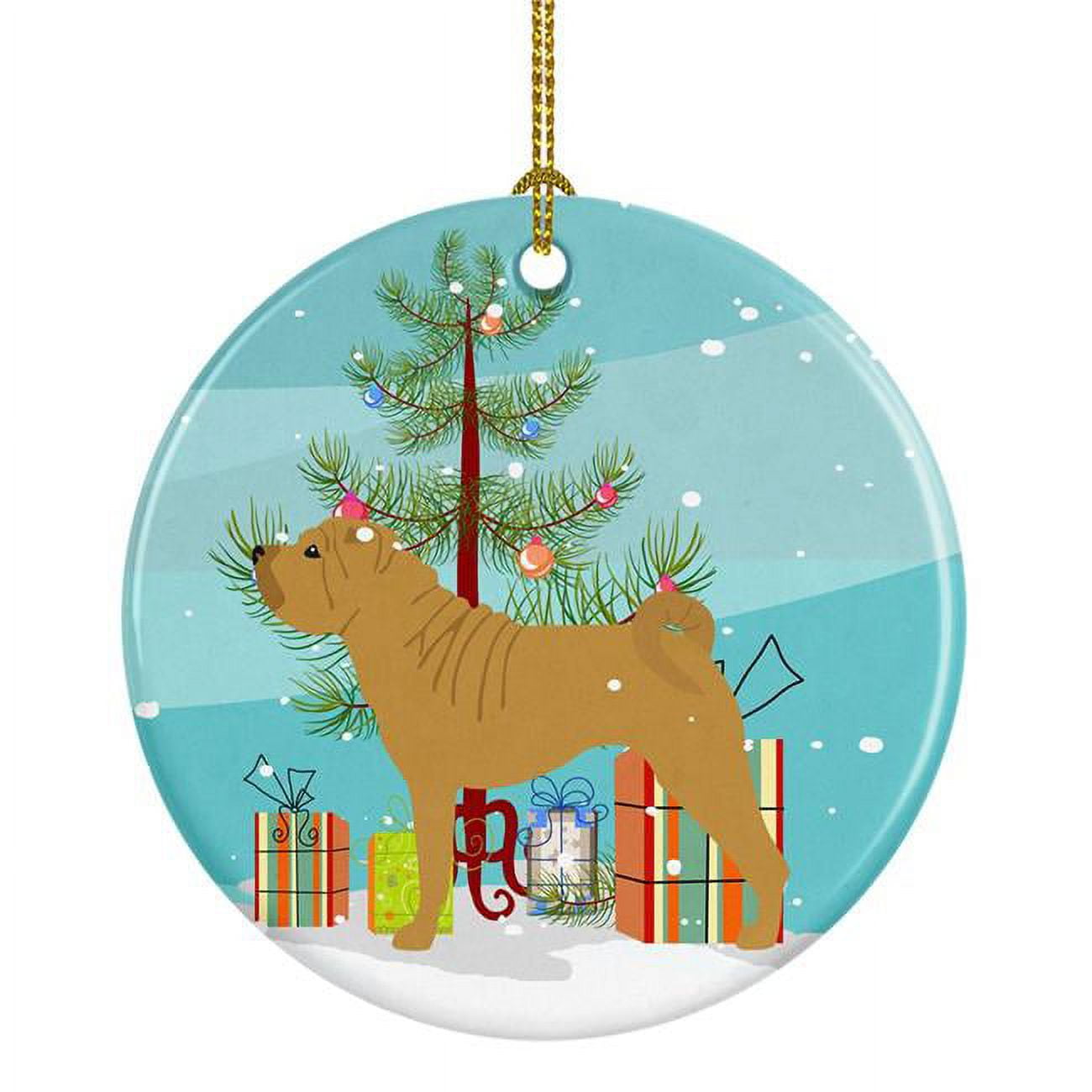 Shar Pei Merry Christmas Tree Ceramic Ornament