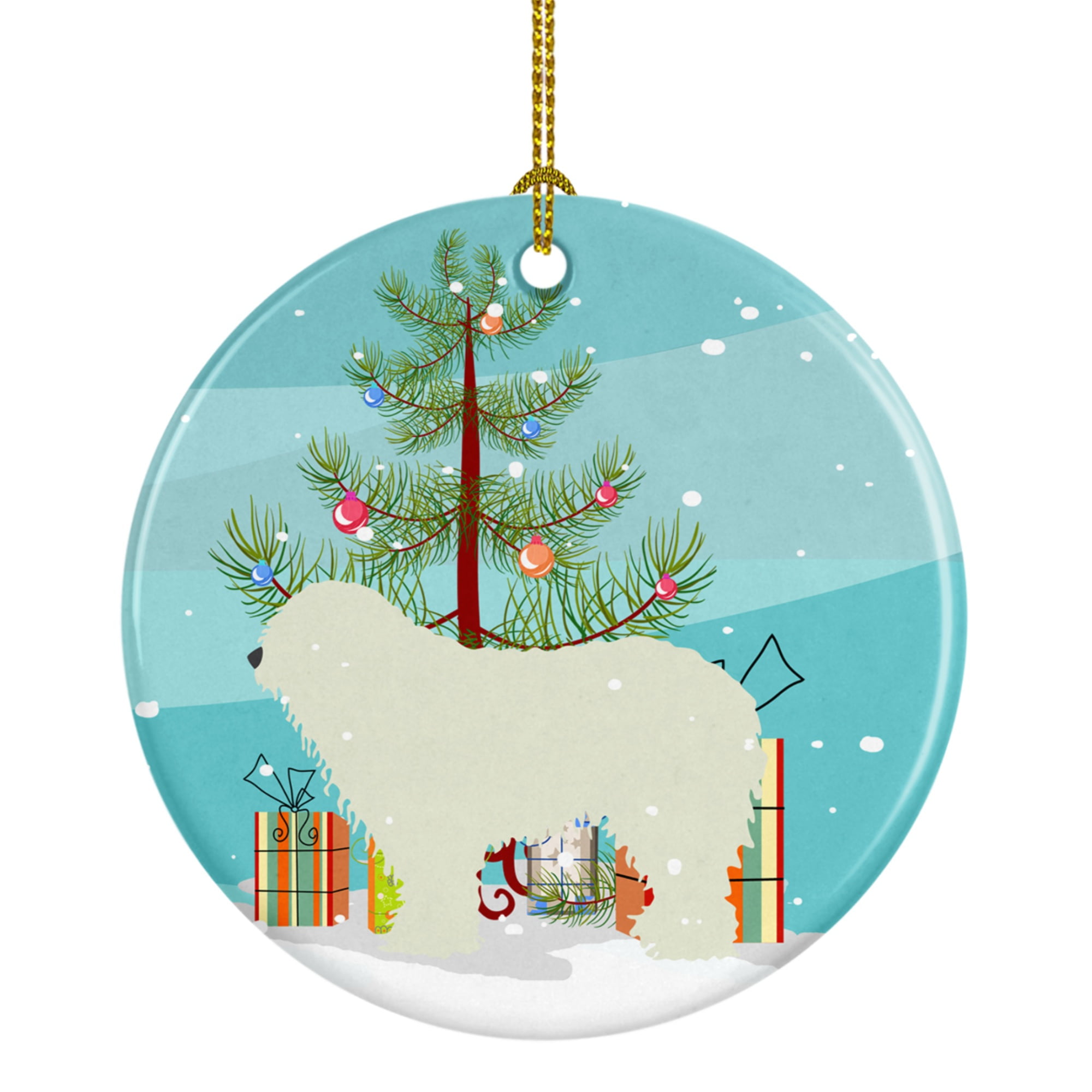 BB2973CO1 Komondor Merry Christmas Tree Ceramic Ornament