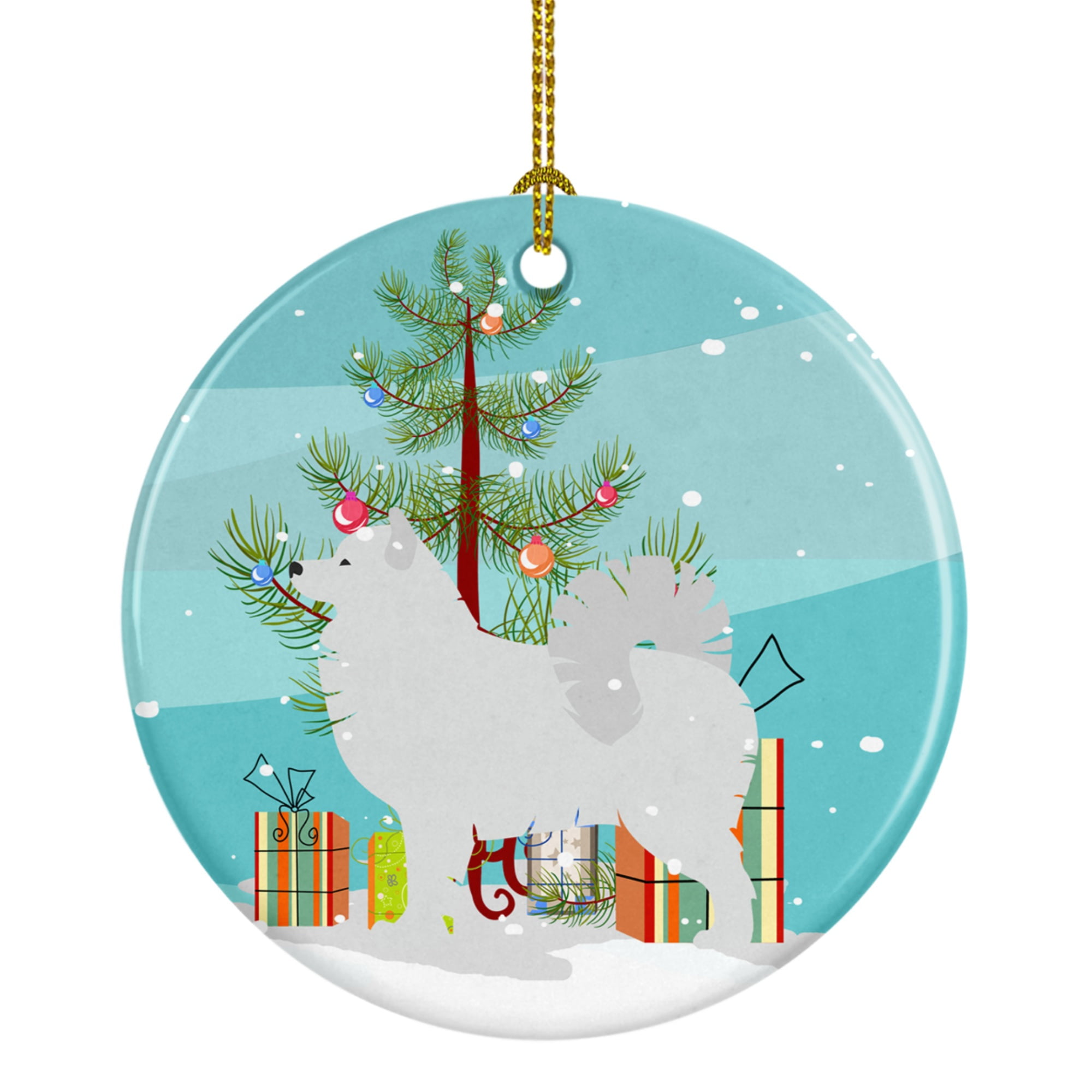 Samoyed Merry Christmas Tree Ceramic Ornament