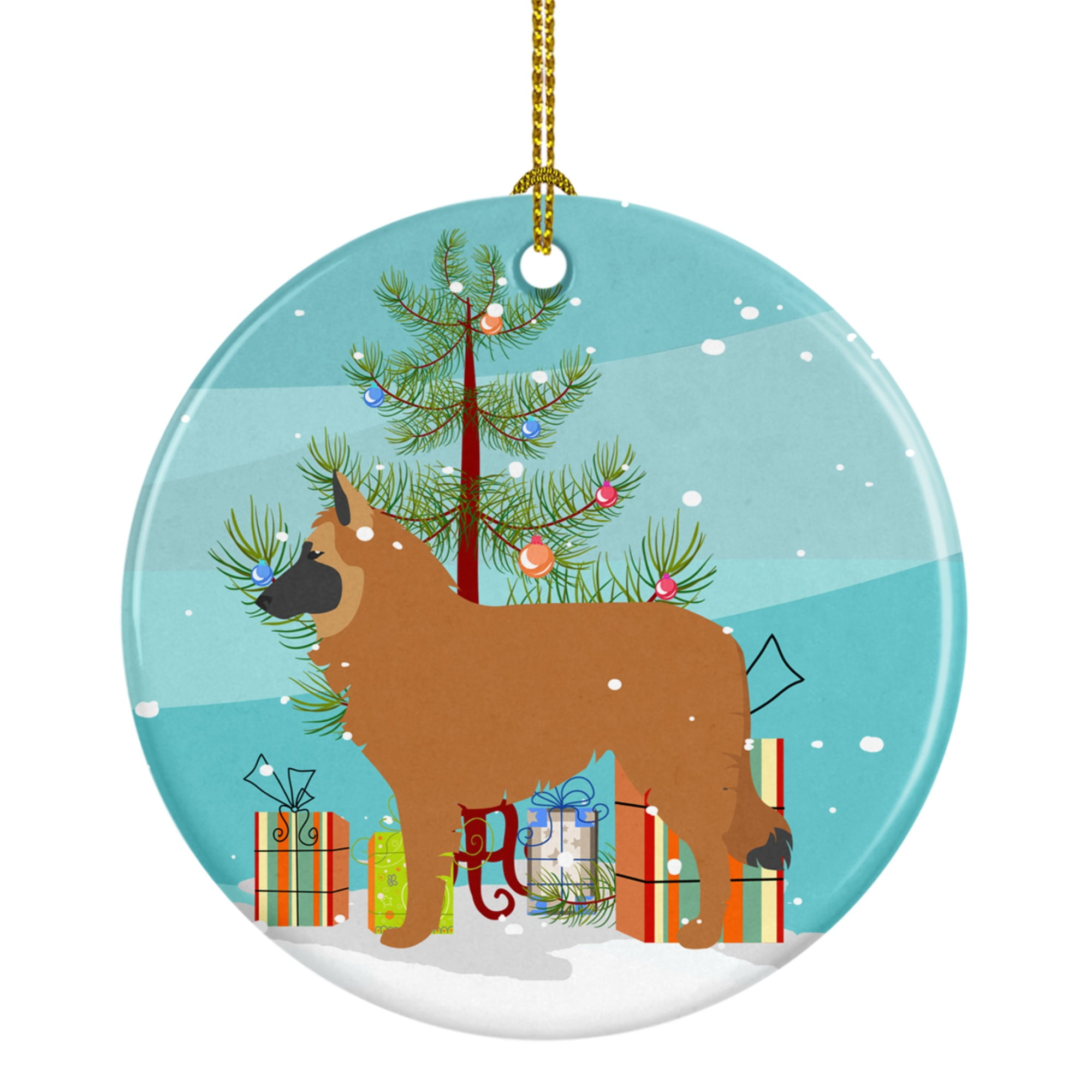 BB2979CO1 Belgian Shepherd Merry Christmas Tree Ceramic Ornament
