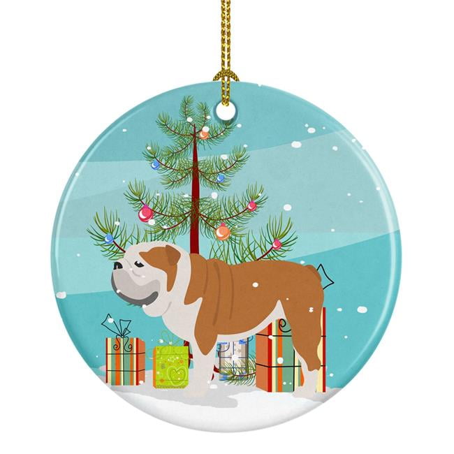 English Bulldog Merry Christmas Tree Ceramic Ornament