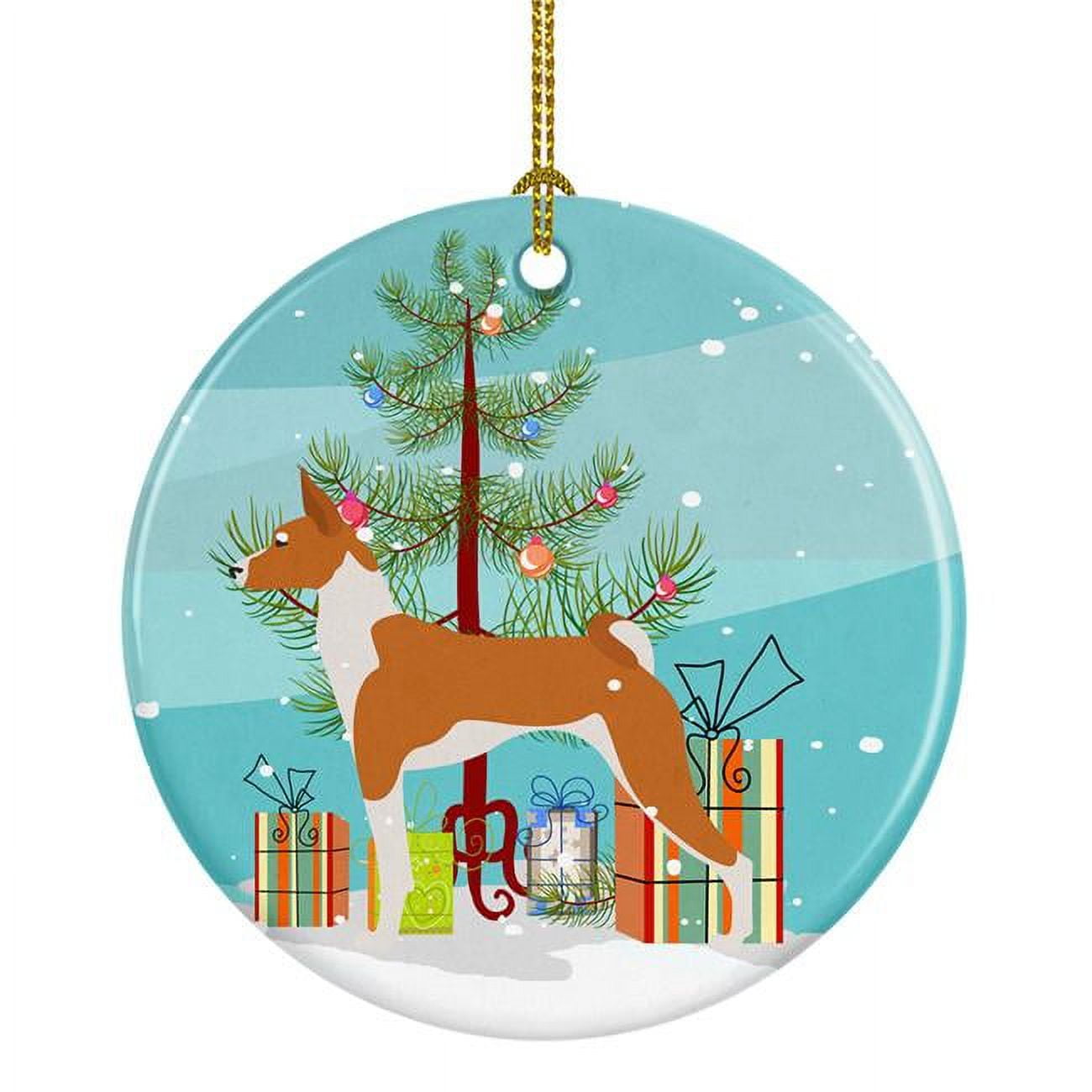 Basenji Merry Christmas Tree Ceramic Ornament