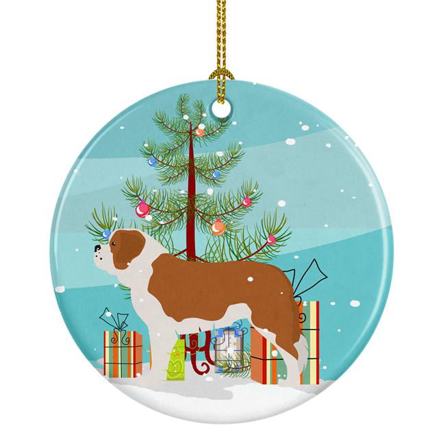 Saint Bernard Merry Christmas Tree Ceramic Ornament