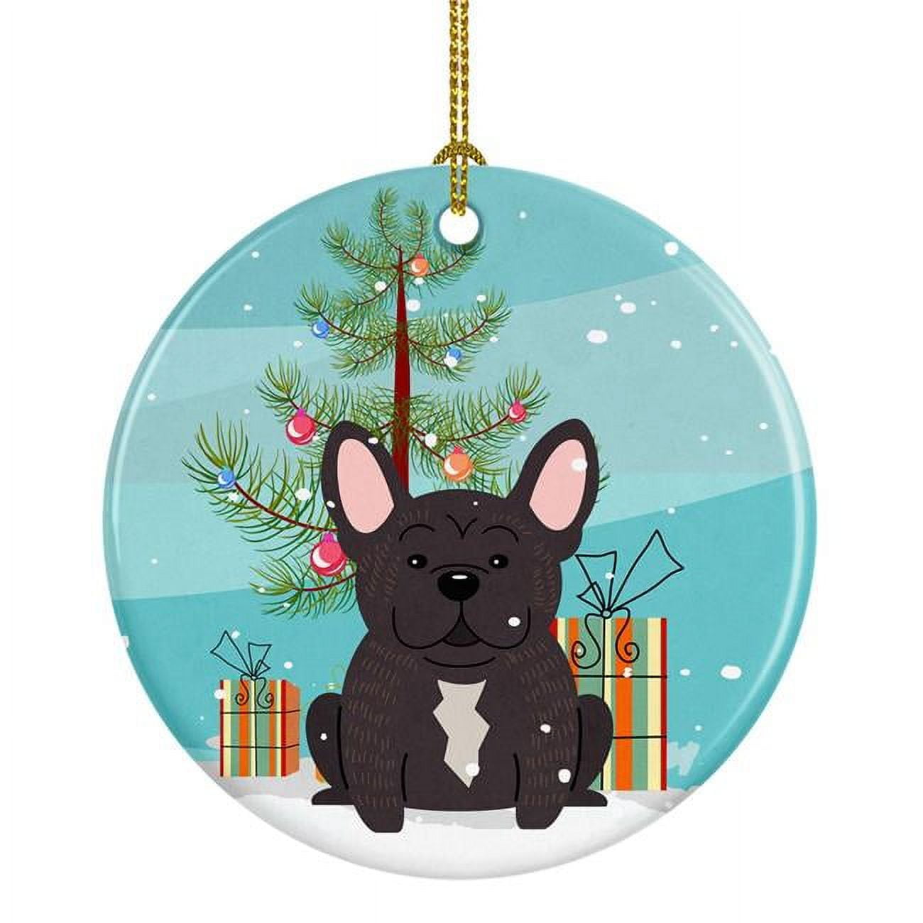 Merry Christmas Tree French Bulldog Brindle Ceramic Ornament