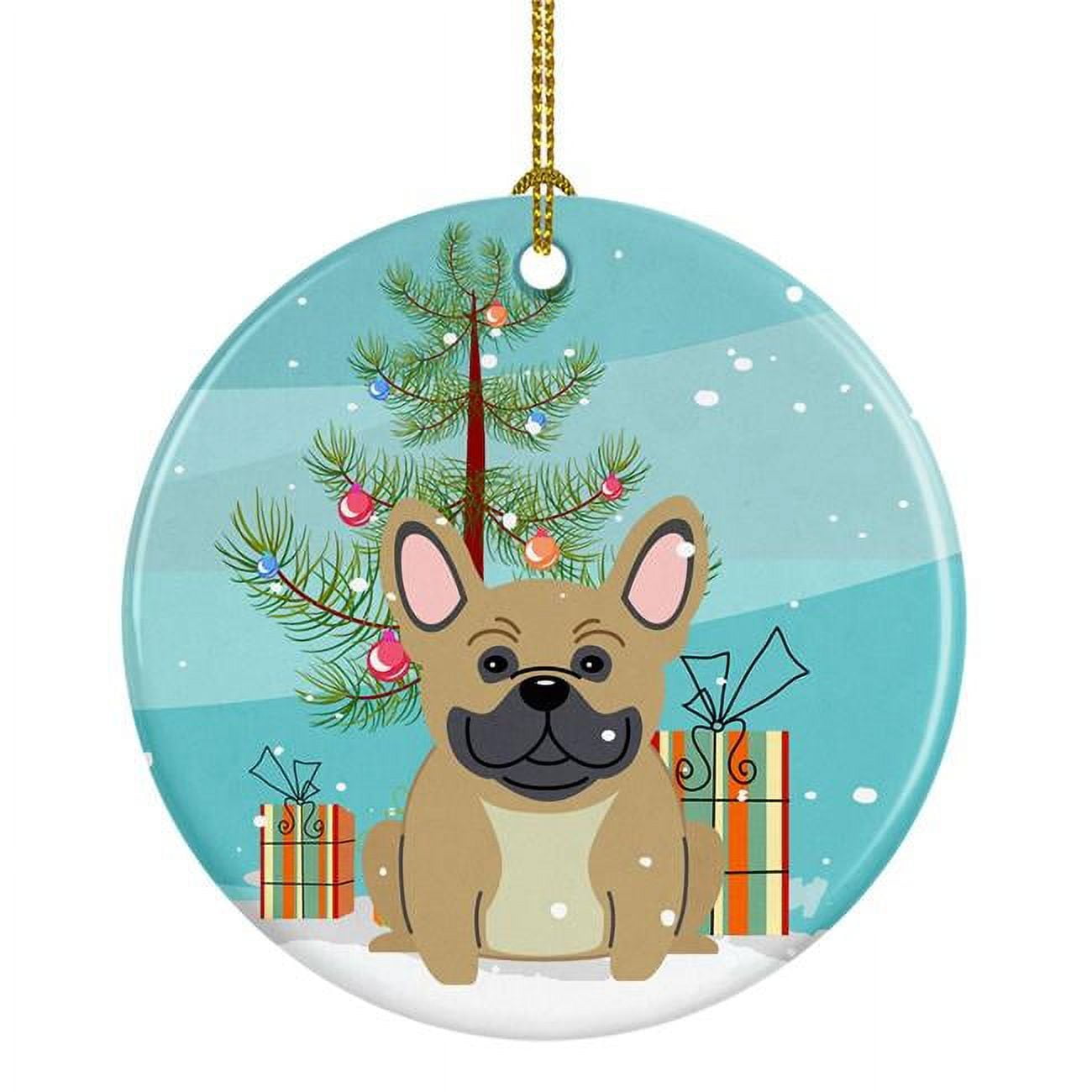 Merry Christmas Tree French Bulldog Cream Ceramic Ornament