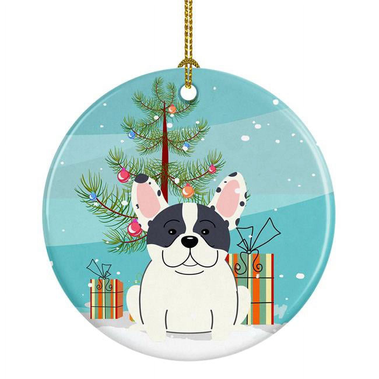 Merry Christmas Tree French Bulldog Piebald Ceramic Ornament
