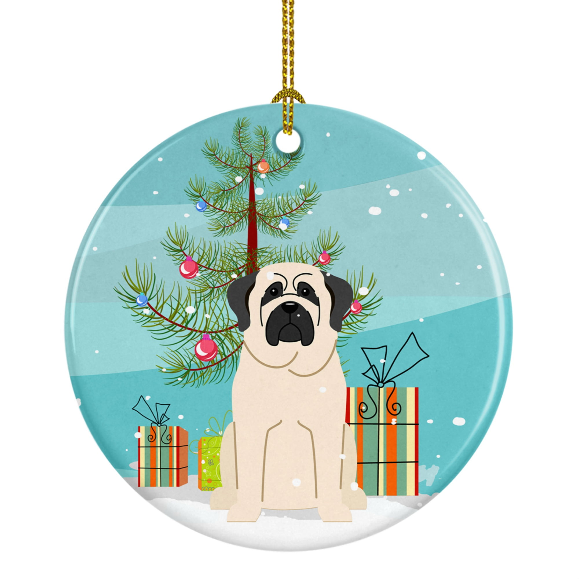 Merry Christmas Tree Mastiff White Ceramic Ornament