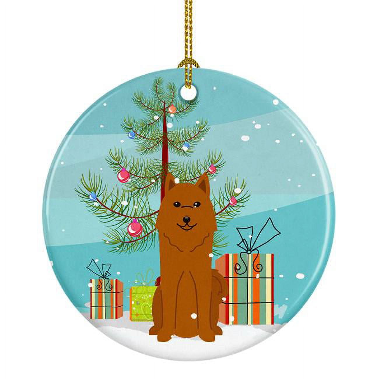 Merry Christmas Tree Karelian Bear Dog Ceramic Ornament