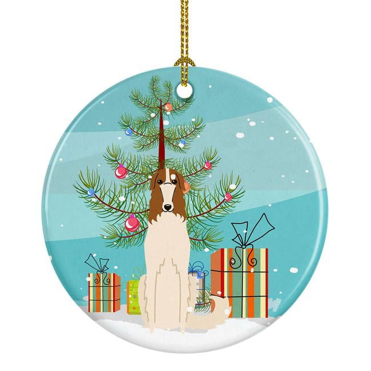 Merry Christmas Tree Borzoi Ceramic Ornament
