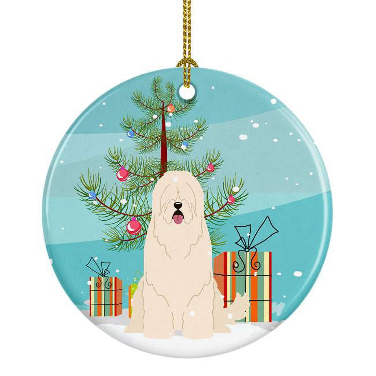 Merry Christmas Tree South Russian Sheepdog Ceramic Ornament
