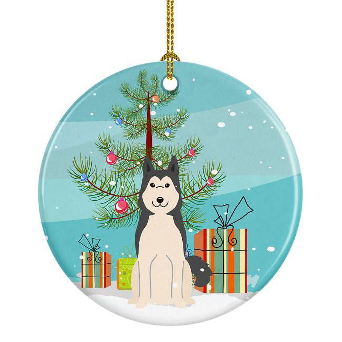 Merry Christmas Tree West Siberian Laika Spitz Ceramic Ornament