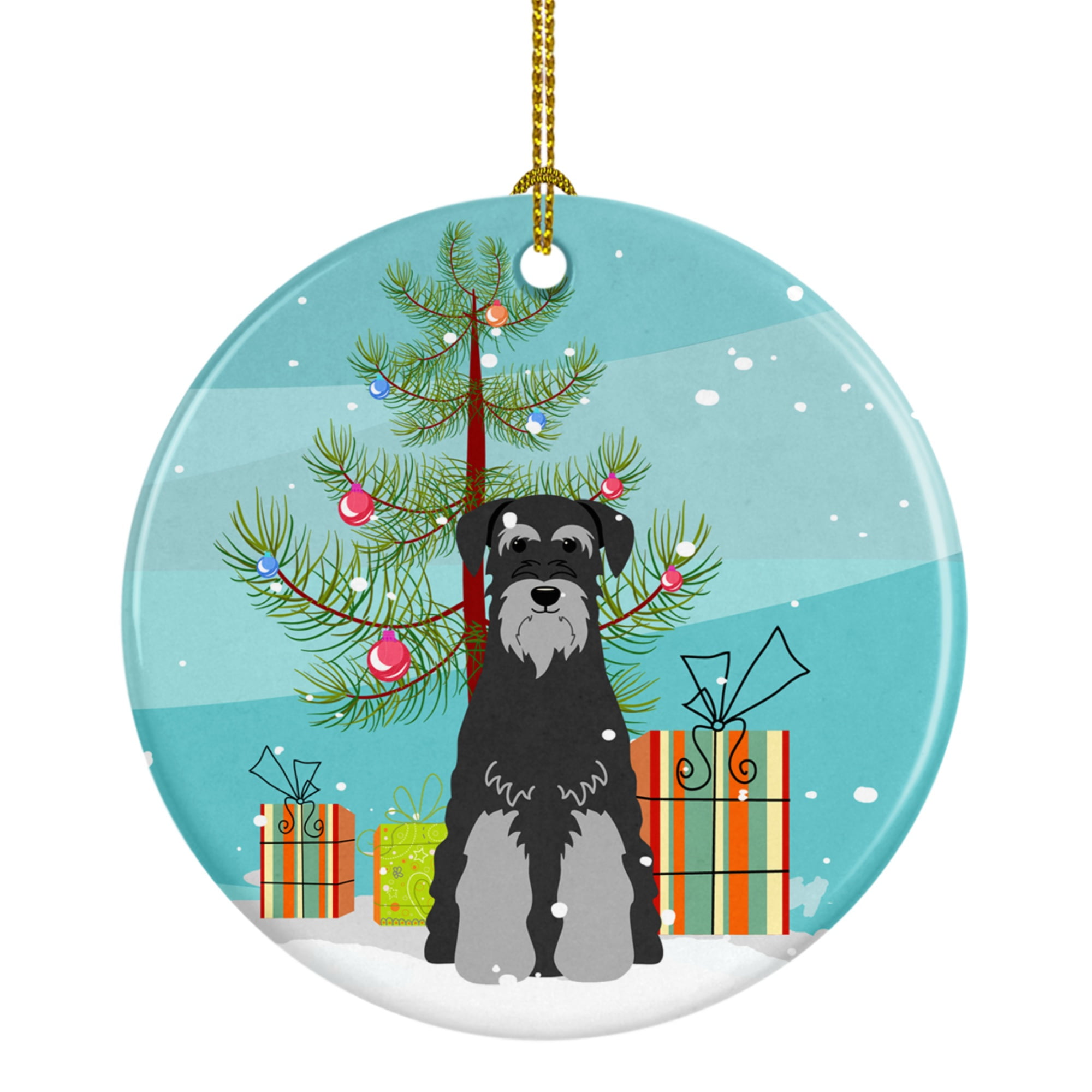 Merry Christmas Tree Standard Schnauzer Black Grey Ceramic Ornament