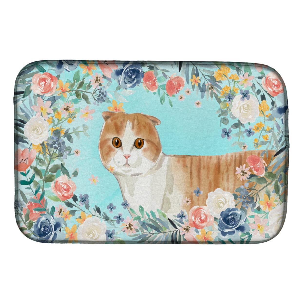 CK3397DDM Scottish Fold Spring Flowers Dish Drying Mat