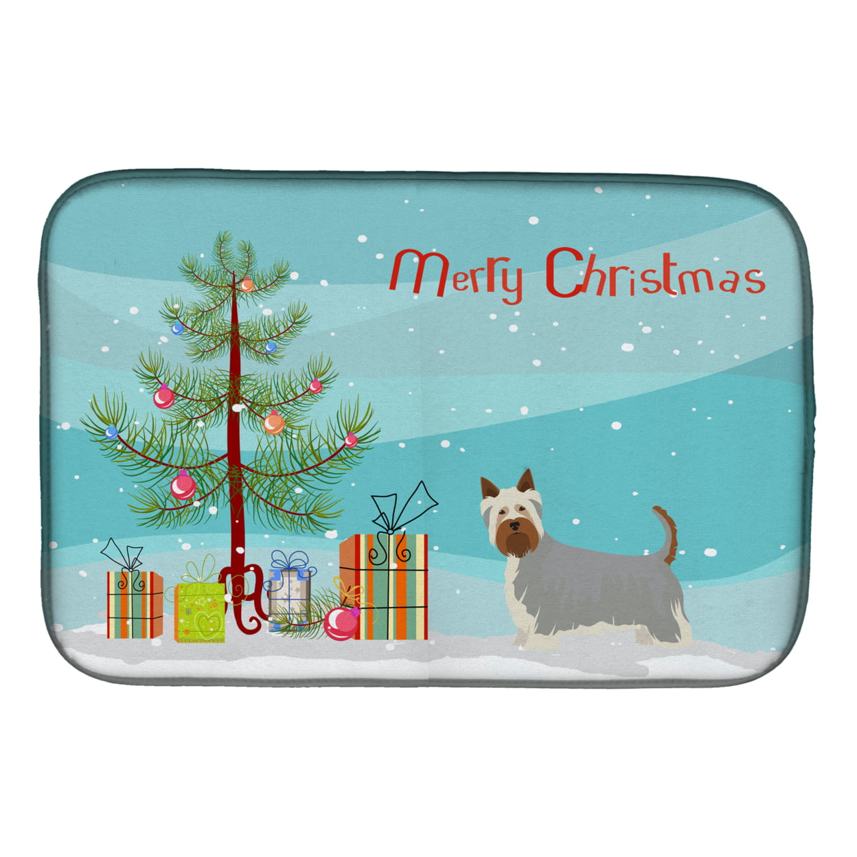 Picture of Carolines Treasures CK3443DDM Australian Silky Terrier Christmas Tree Dish Drying Mat