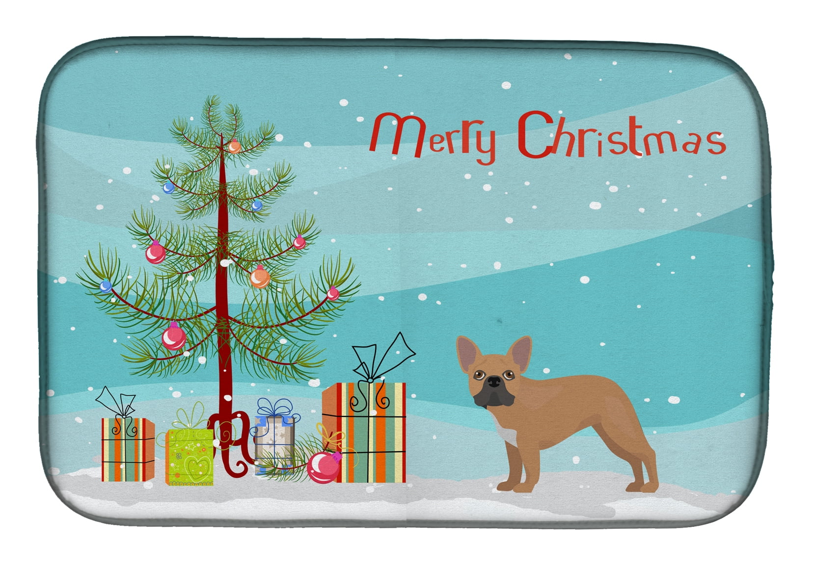 Picture of Carolines Treasures CK3455DDM French Bulldog Christmas Tree Dish Drying Mat