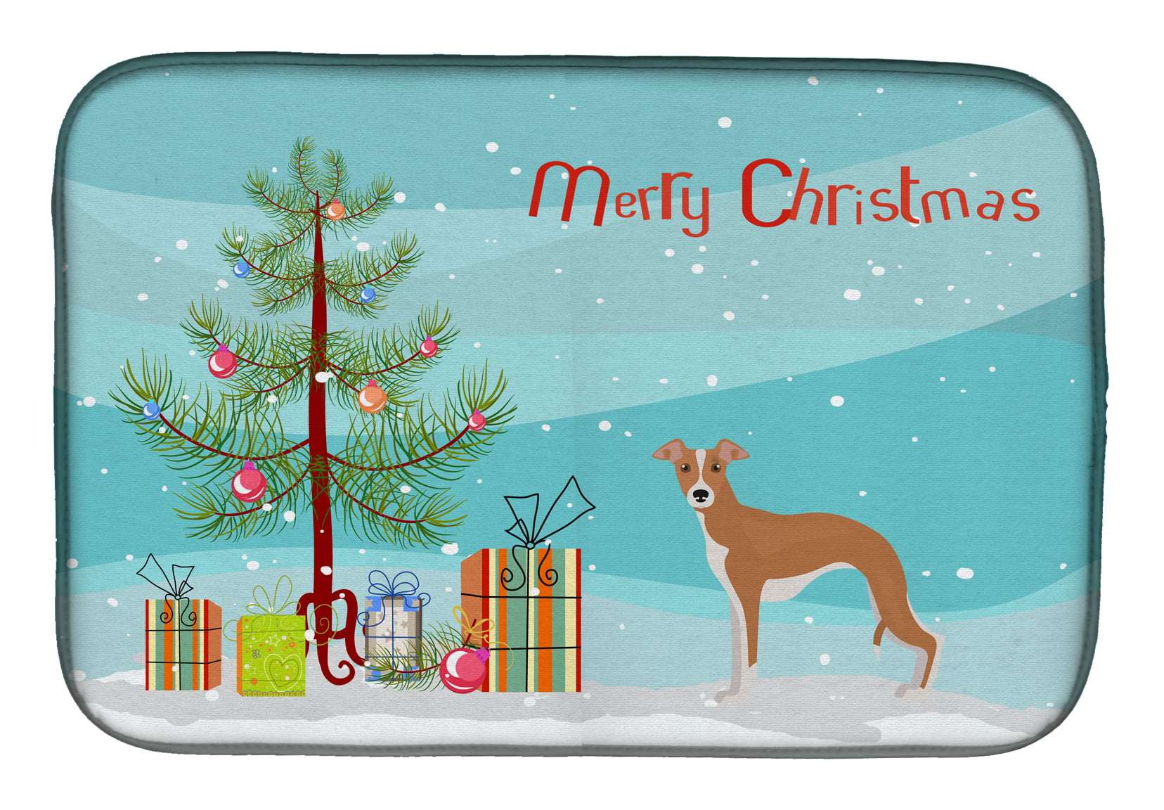 Italian Greyhound Christmas Tree Dish Drying Mat