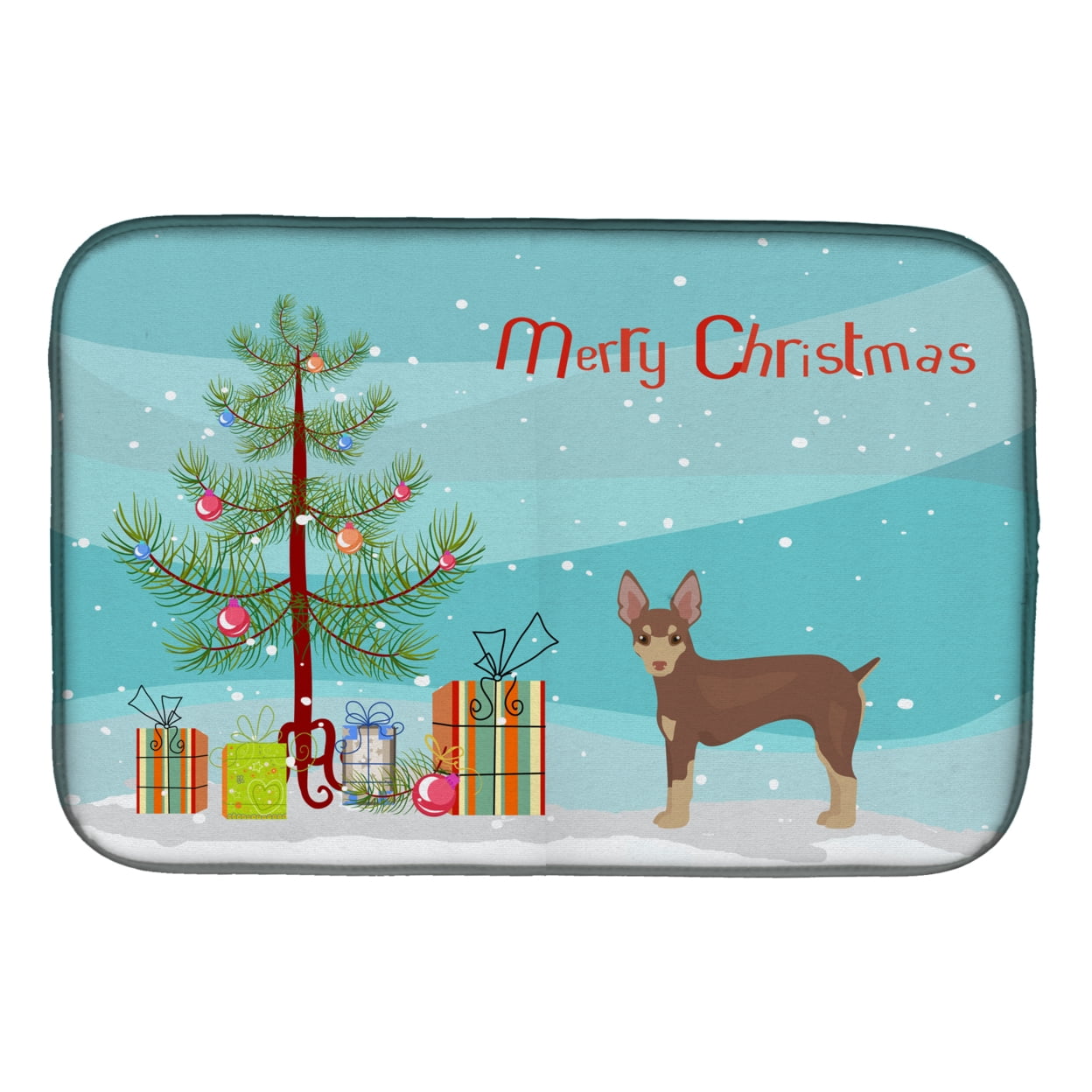 Miniature Fox Terrier Christmas Tree Dish Drying Mat