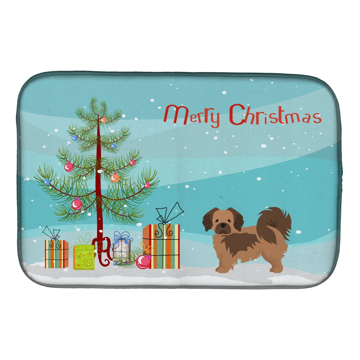 Picture of Carolines Treasures CK3488DDM Tibetan Spaniel Christmas Tree Dish Drying Mat