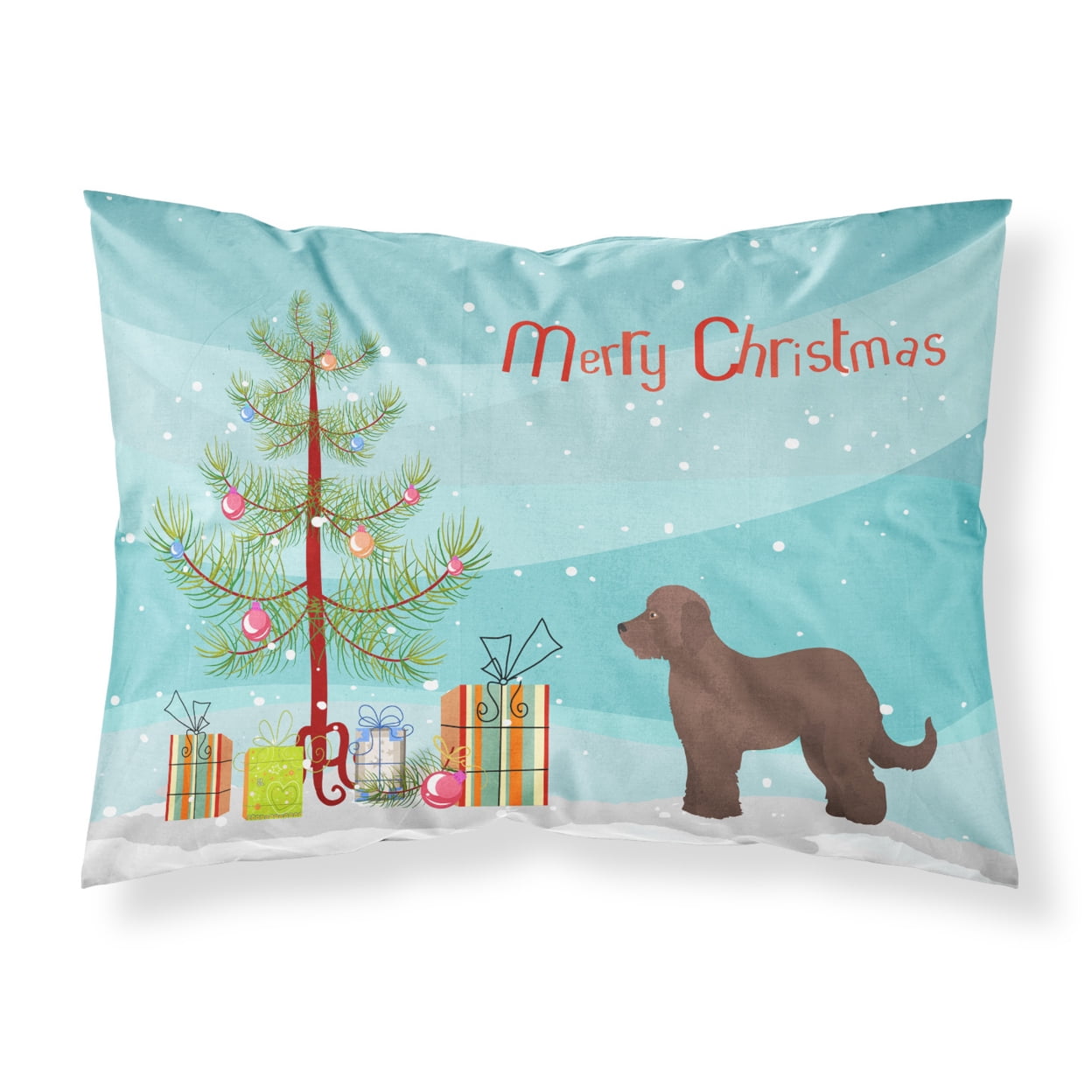Brown Goldendoodle Christmas Tree Fabric Standard Pillowcase