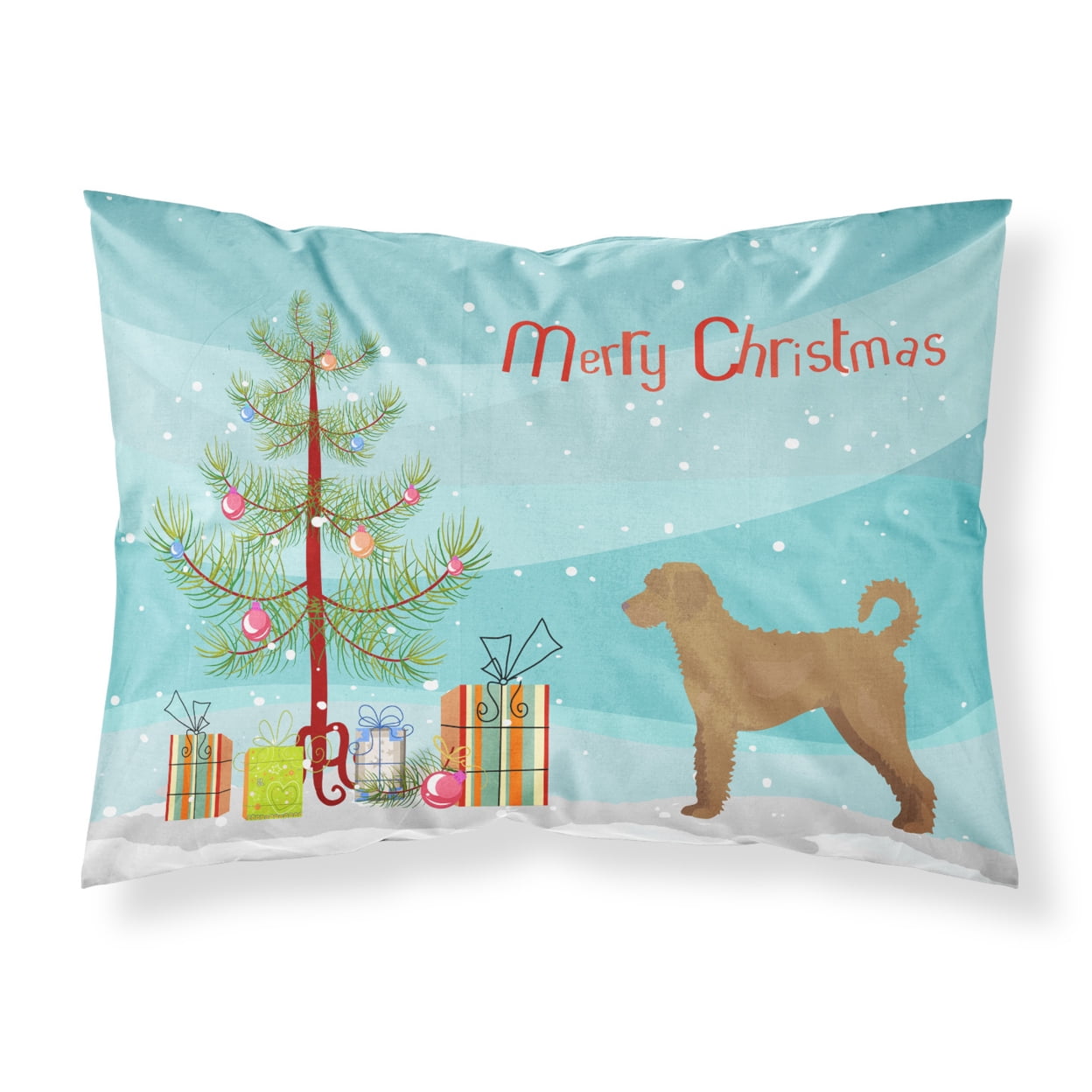 Tan Labradoodle Christmas Tree Fabric Standard Pillowcase