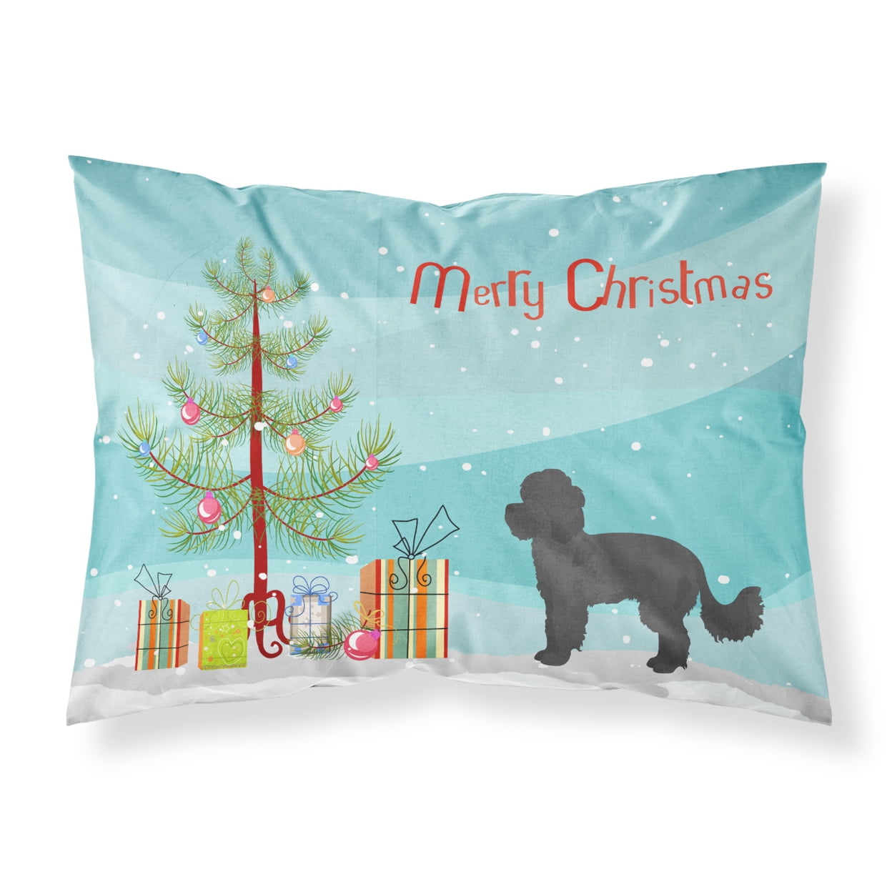 Black Maltipoo Christmas Tree Fabric Standard Pillowcase