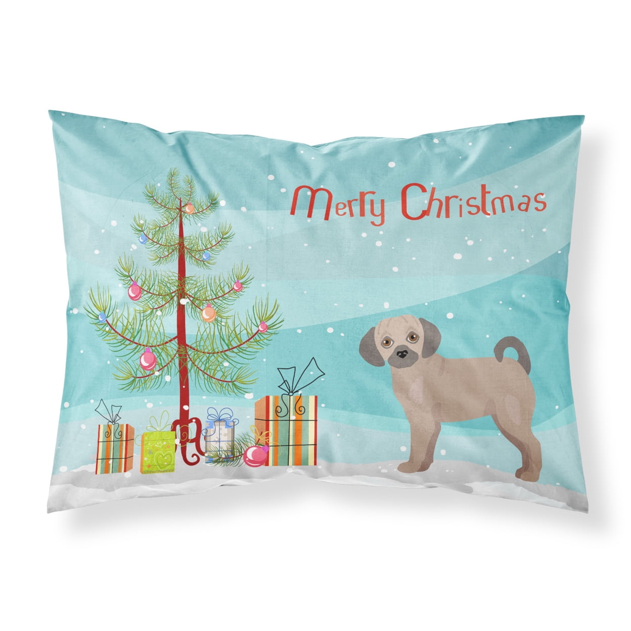 Fawn Puggle Christmas Tree Fabric Standard Pillowcase