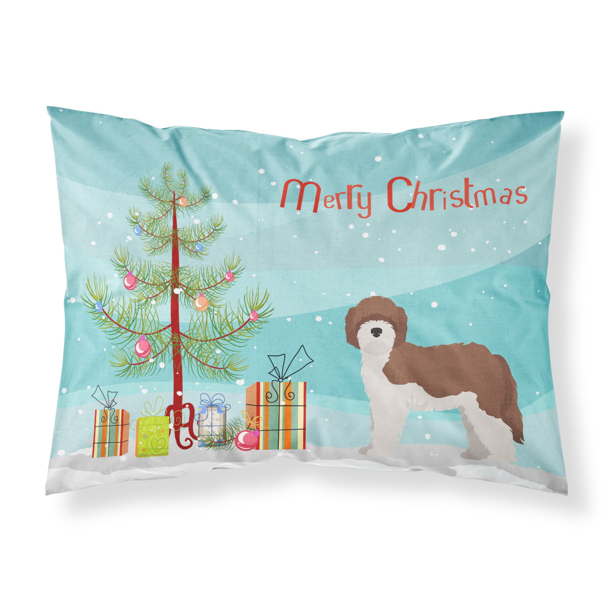CK3867PILLOWCASE Sheepadoodle Christmas Tree Fabric Standard Pillowcase