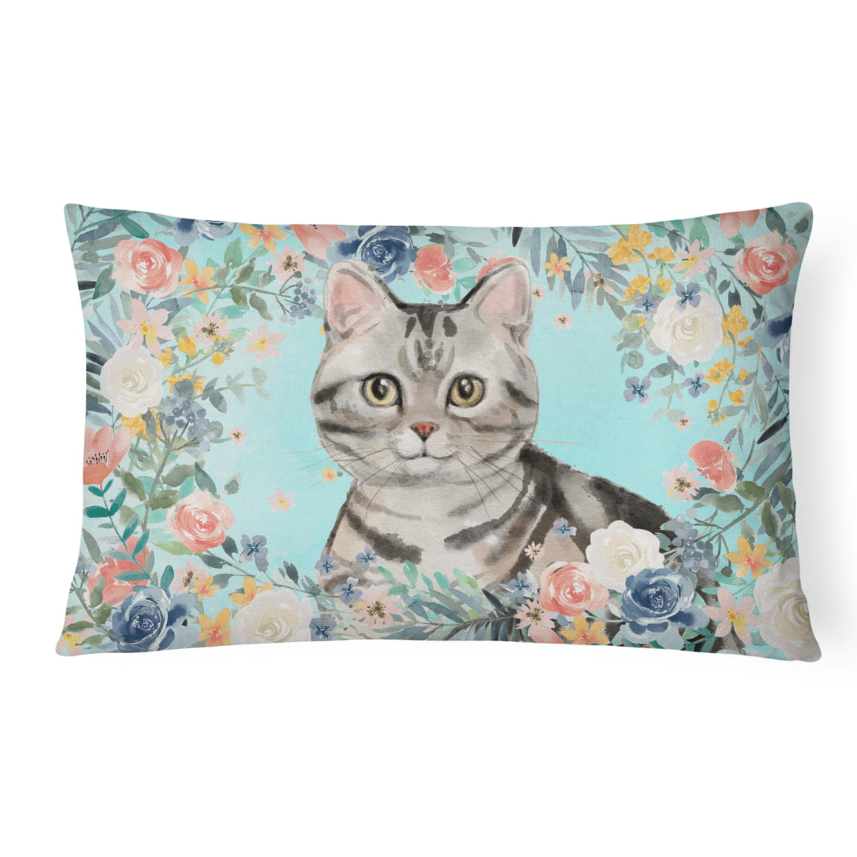American Shorthair Spring Flowers Canvas Fabric Decorative Pillow