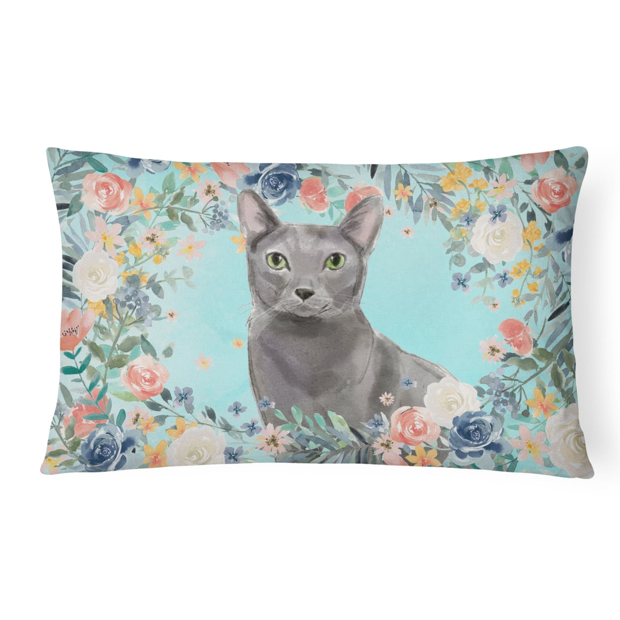 Blue Russian Spring Flowers Canvas Fabric Decorative Pillow