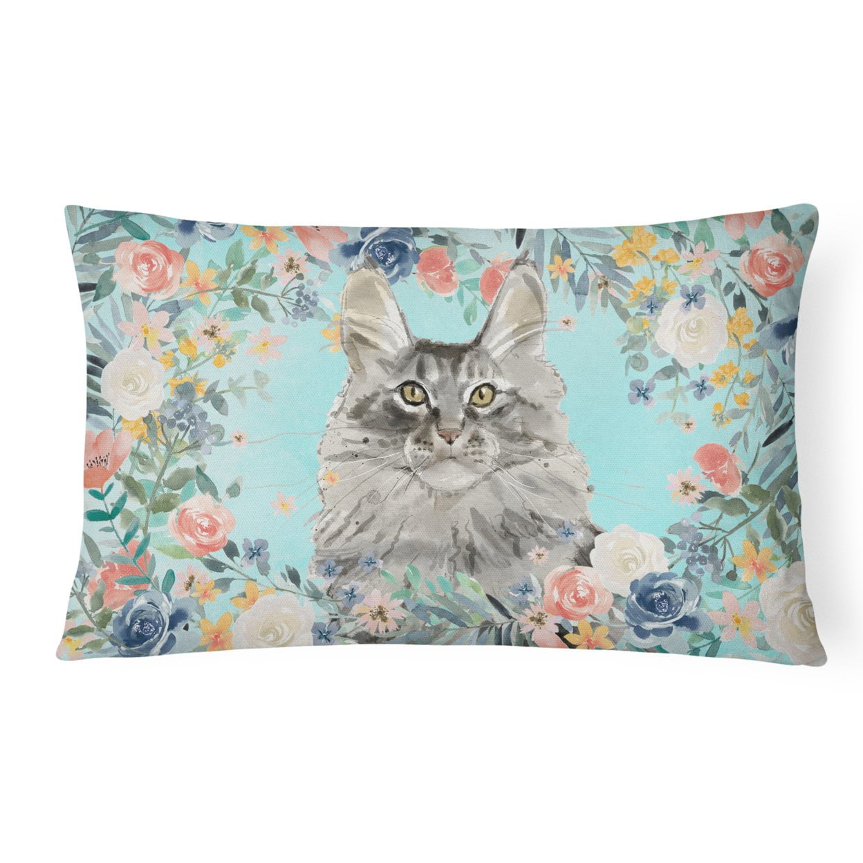 Maine Coon Spring Flowers Canvas Fabric Decorative Pillow