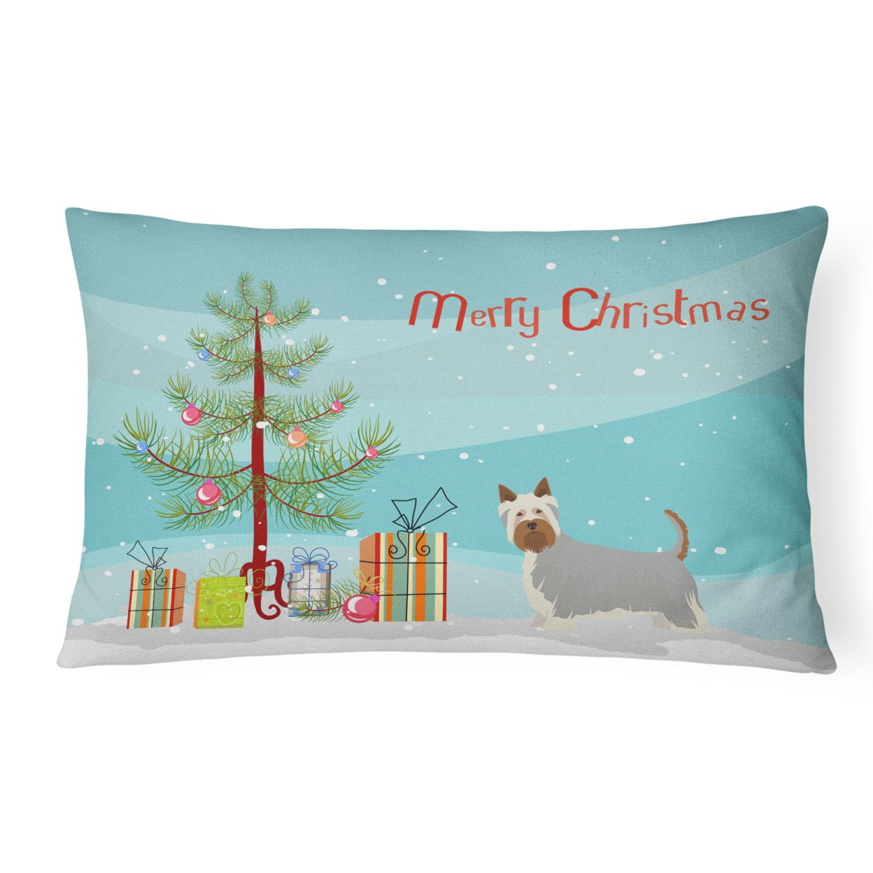 Australian Silky Terrier Christmas Tree Canvas Fabric Decorative Pillow