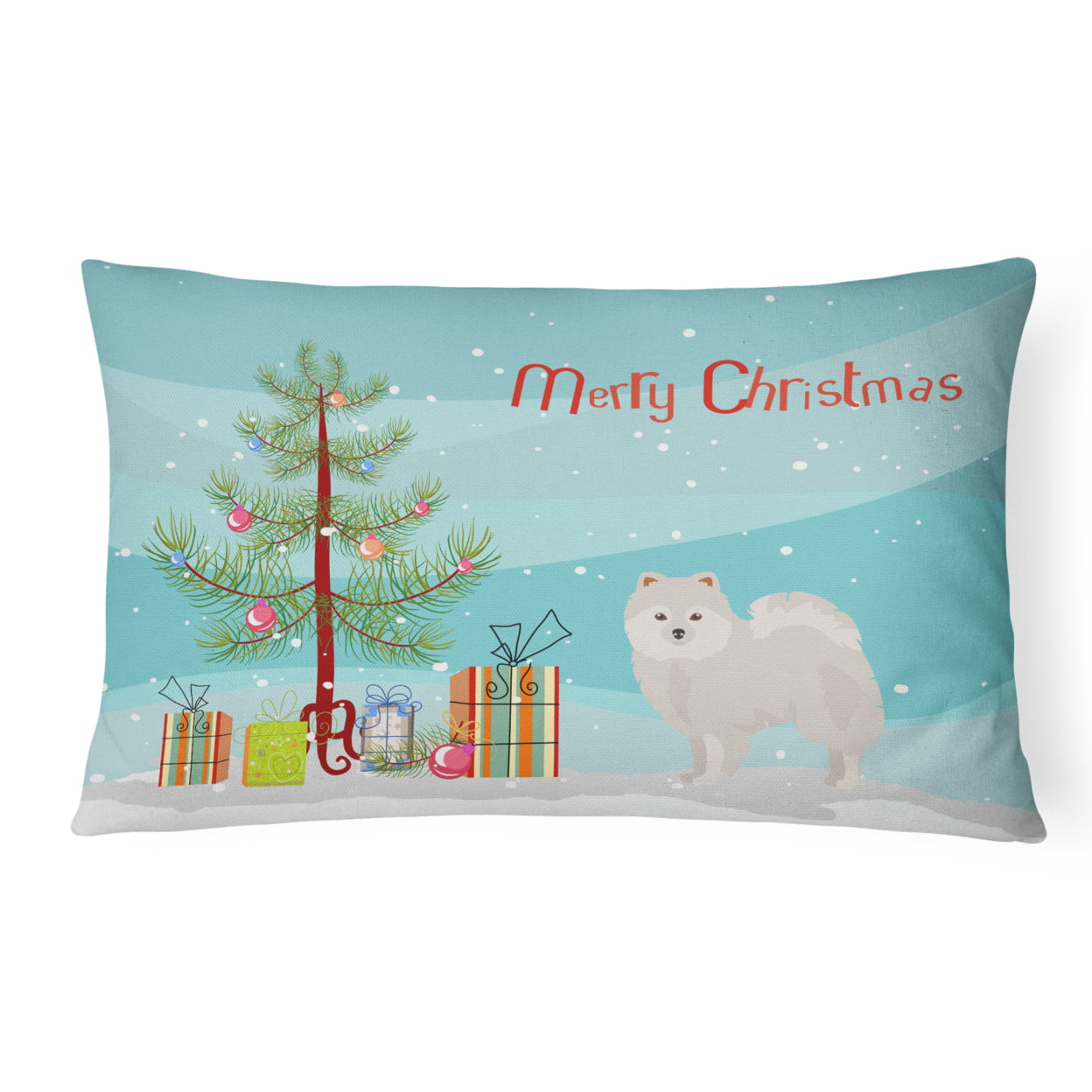 Japanese Spitz Christmas Tree Canvas Fabric Decorative Pillow