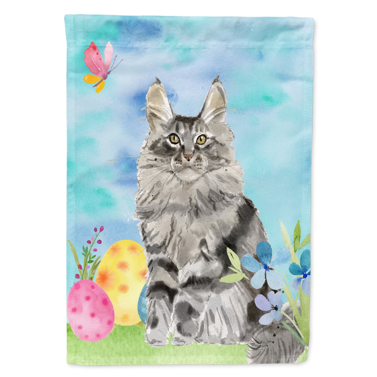 CK3139CHF Maine Coon Easter Eggs Flag Canvas House Size